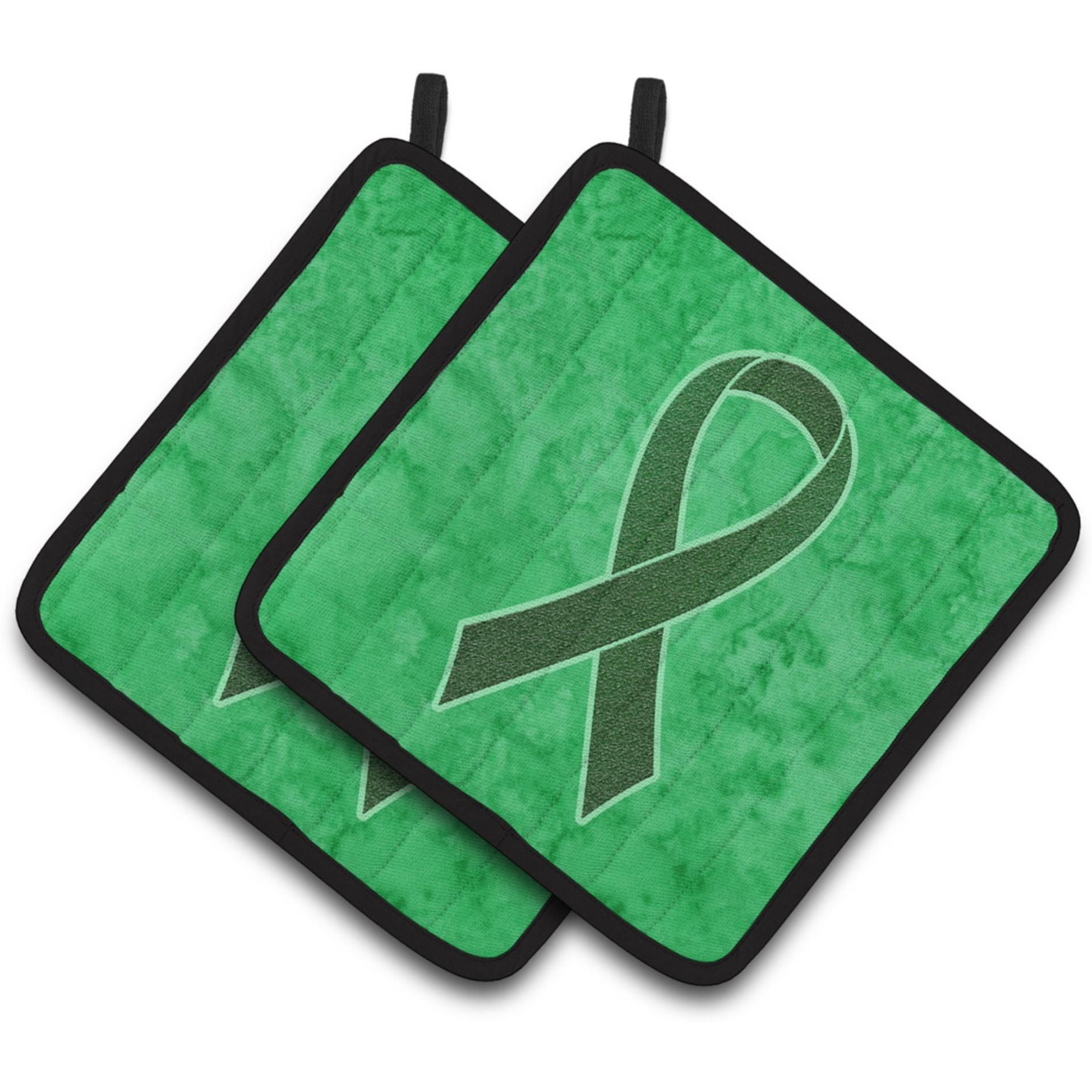 &quotCaroline's Treasures Emerald green Ribbon For liver Cancer Awareness Pair of Pot Holders AN1221PTHD, 7.5HX7.5W, Multicolor"
