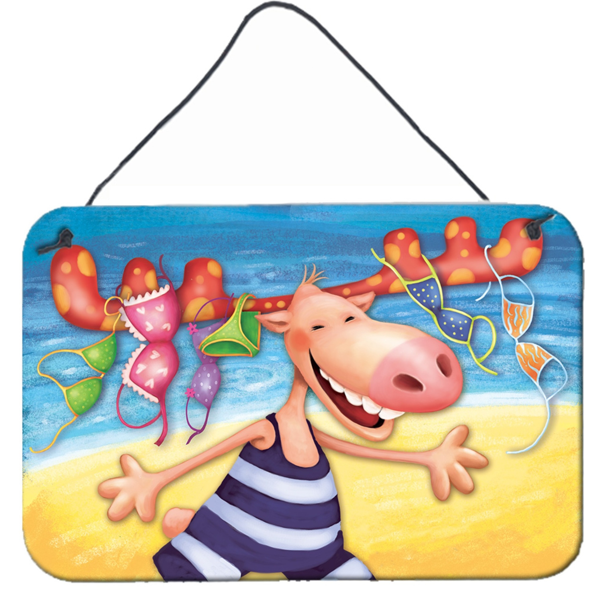 &quotCaroline's Treasures Moose on the Beach Wall or Door Hanging Prints APH0073DS812, 8"" x 12"", Multicolor"