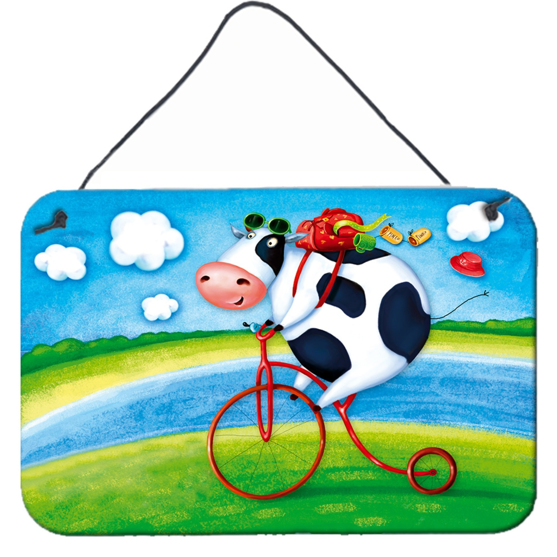 &quotCaroline's Treasures Cow riding Bicycle Wall or Door Hanging Prints APH0076DS812, 8"" x 12"", Multicolor"
