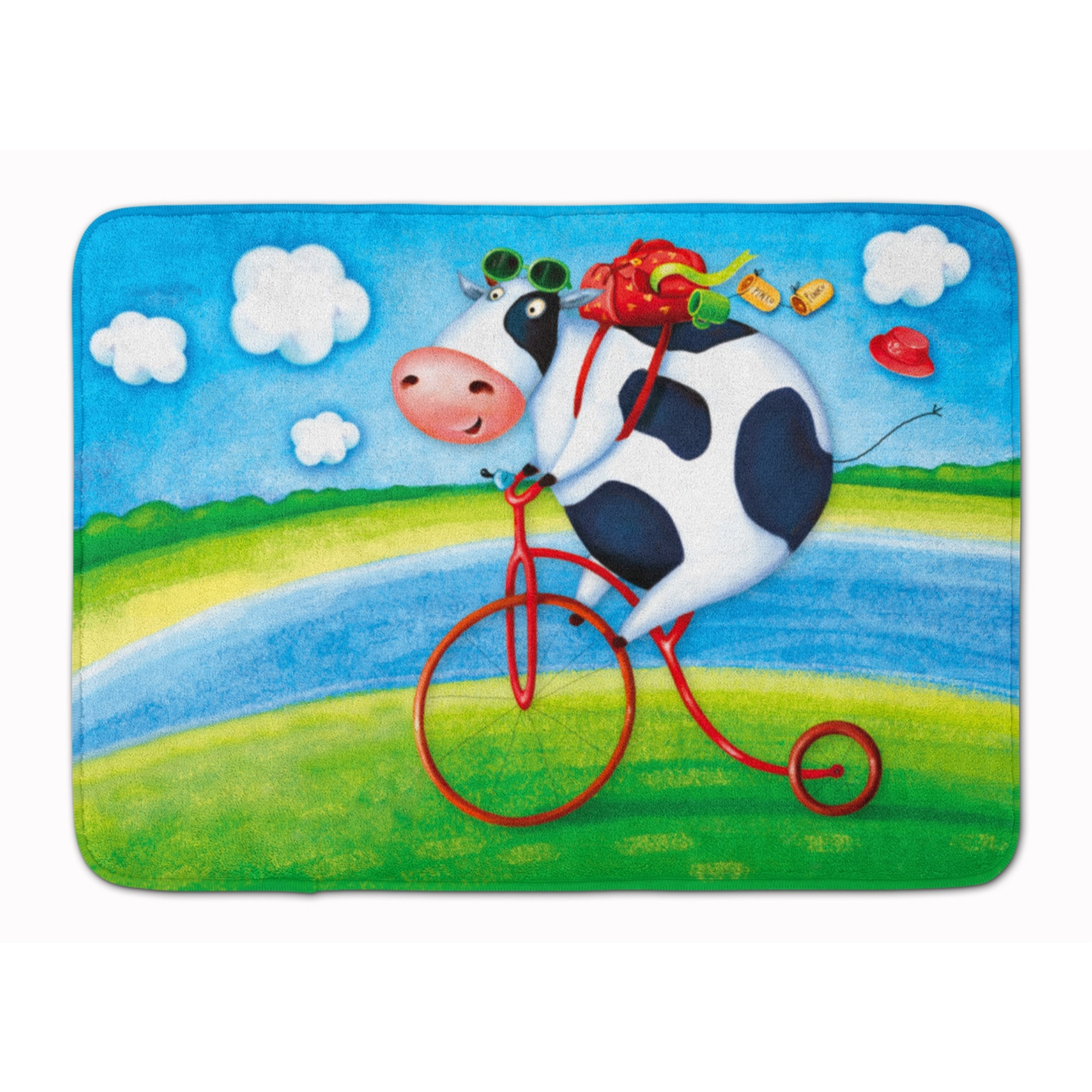 &quotCaroline's Treasures Cow riding Bicycle Floor Mat, 19"" x 27"", Multicolor"