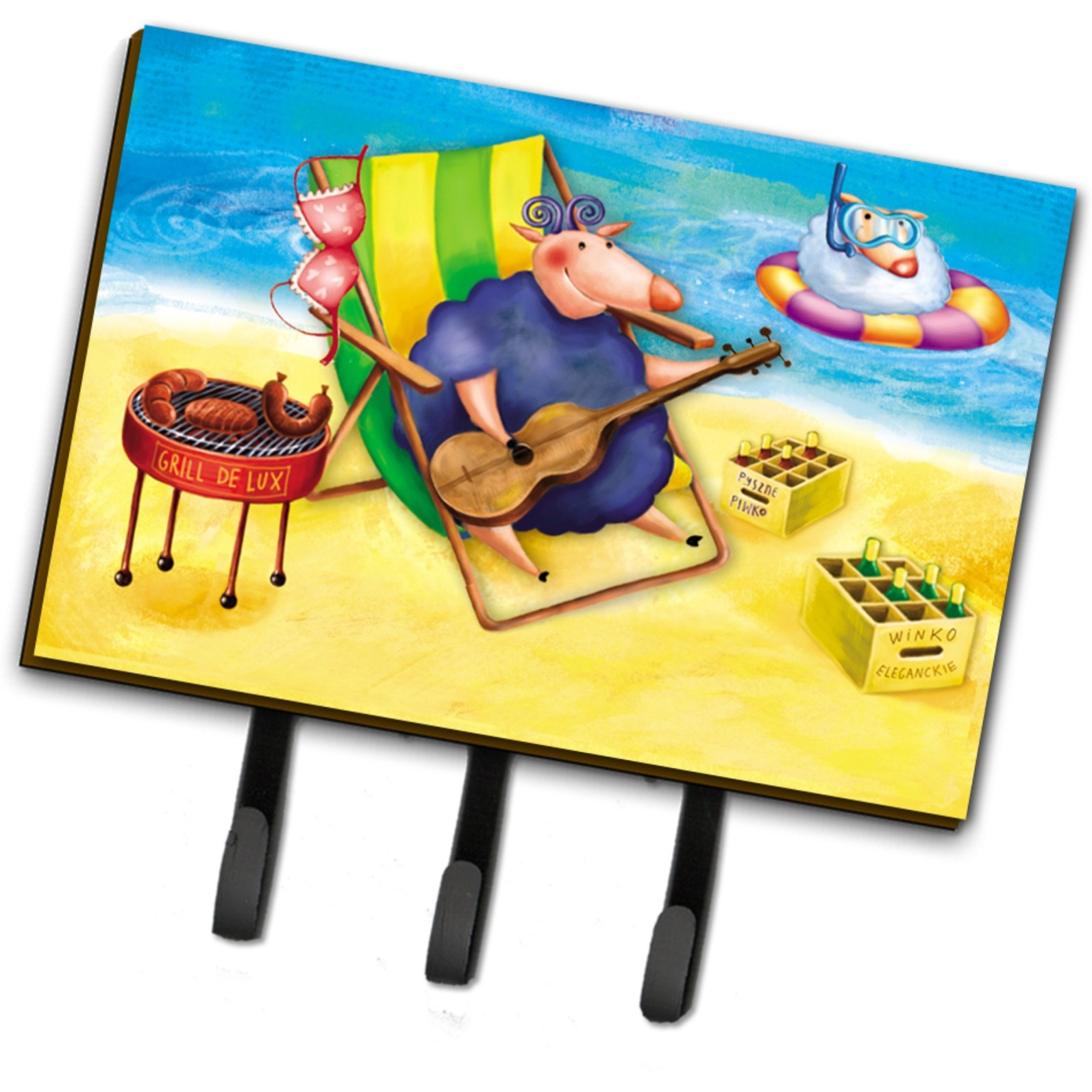 &quotCaroline's Treasures Pig Sunbathing on the Beach Leash or Key Holder APH0079TH68, Triple, Multicolor"