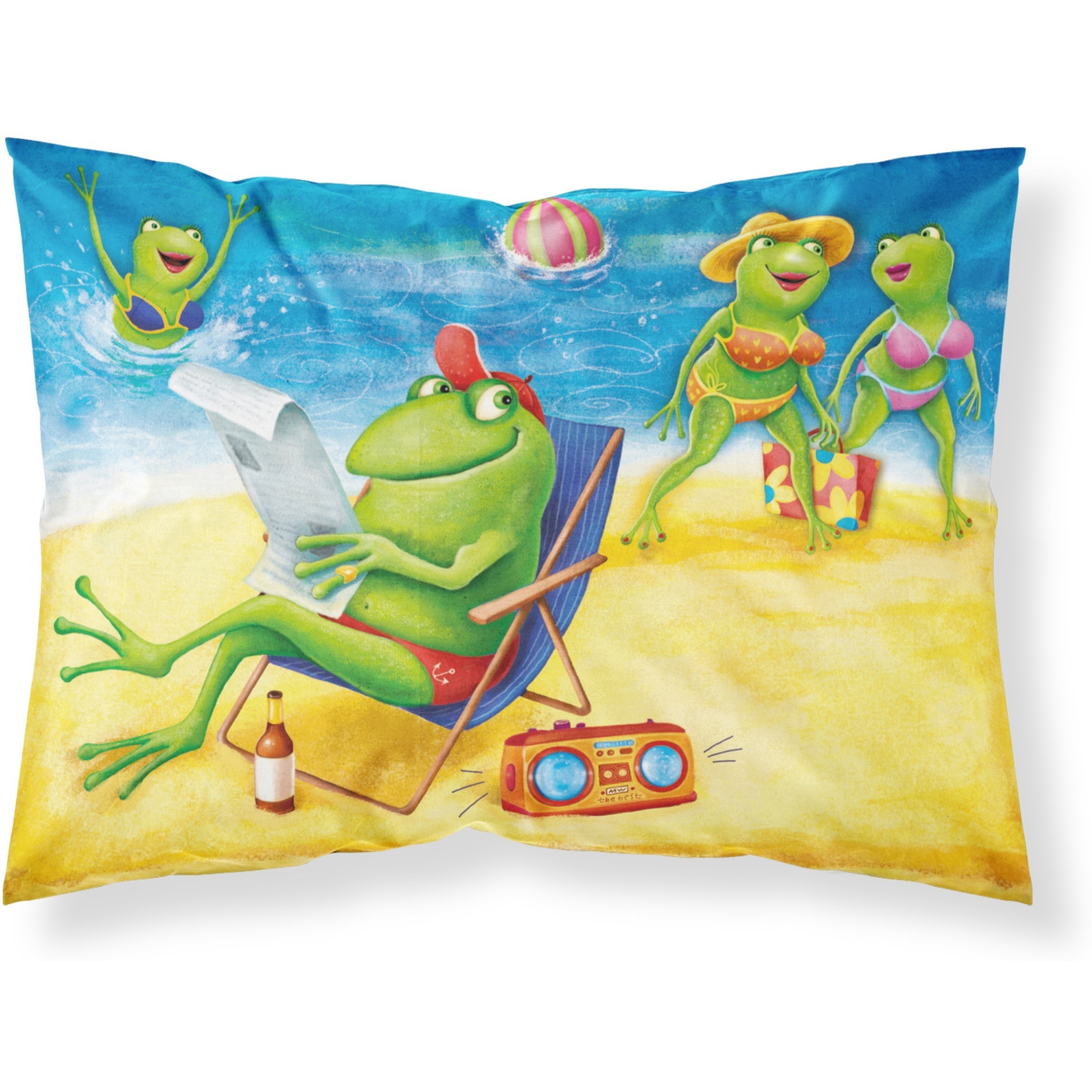 &quotCaroline's Treasures "&quotFrogs on the Beach"" Printed, Polyester Envelope Closure pillowcase, Standard, Multicolor"
