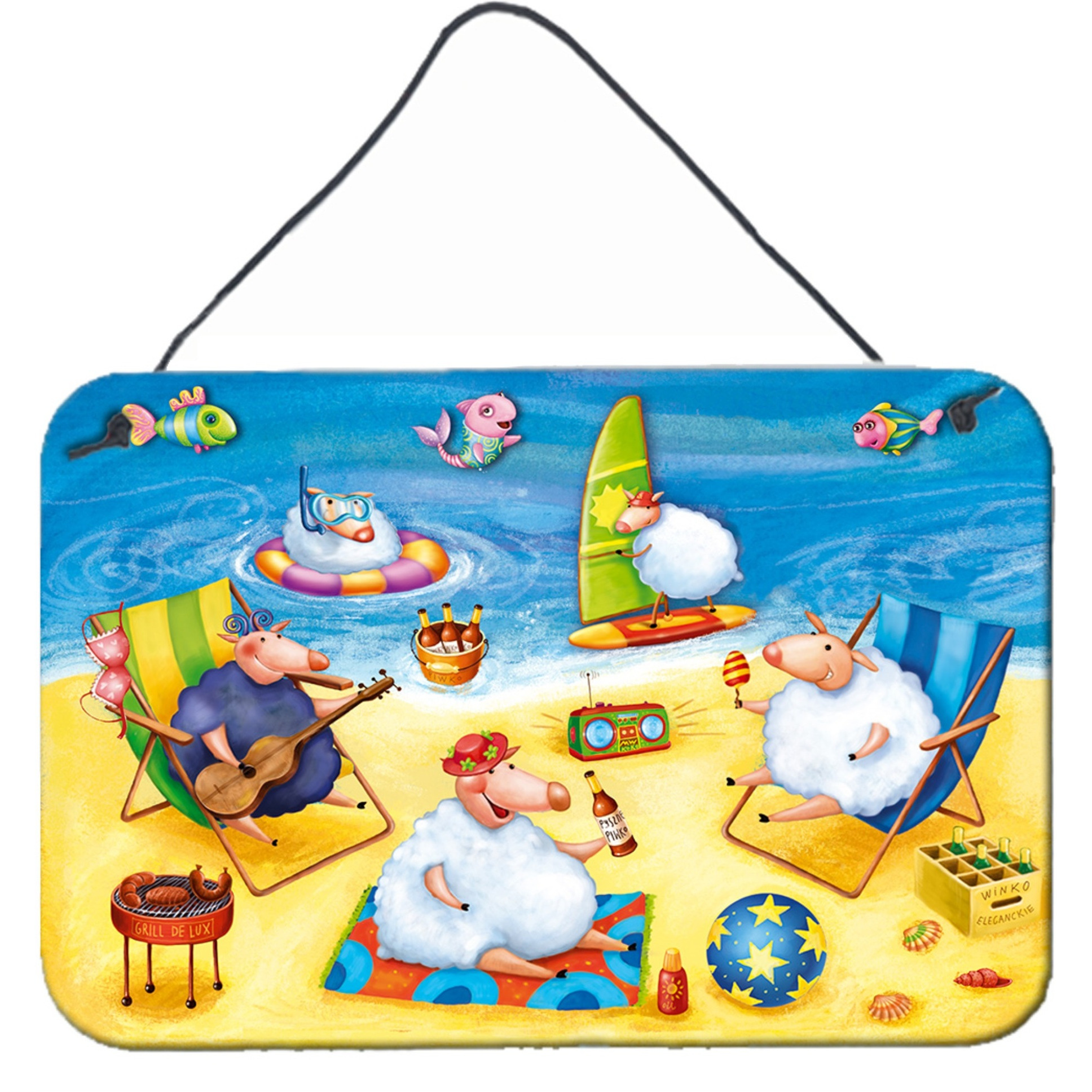 &quotCaroline's Treasures Party Pigs on the Beach Wall or Door Hanging Prints APH0081DS812, 8"" x 12"", Multicolor"