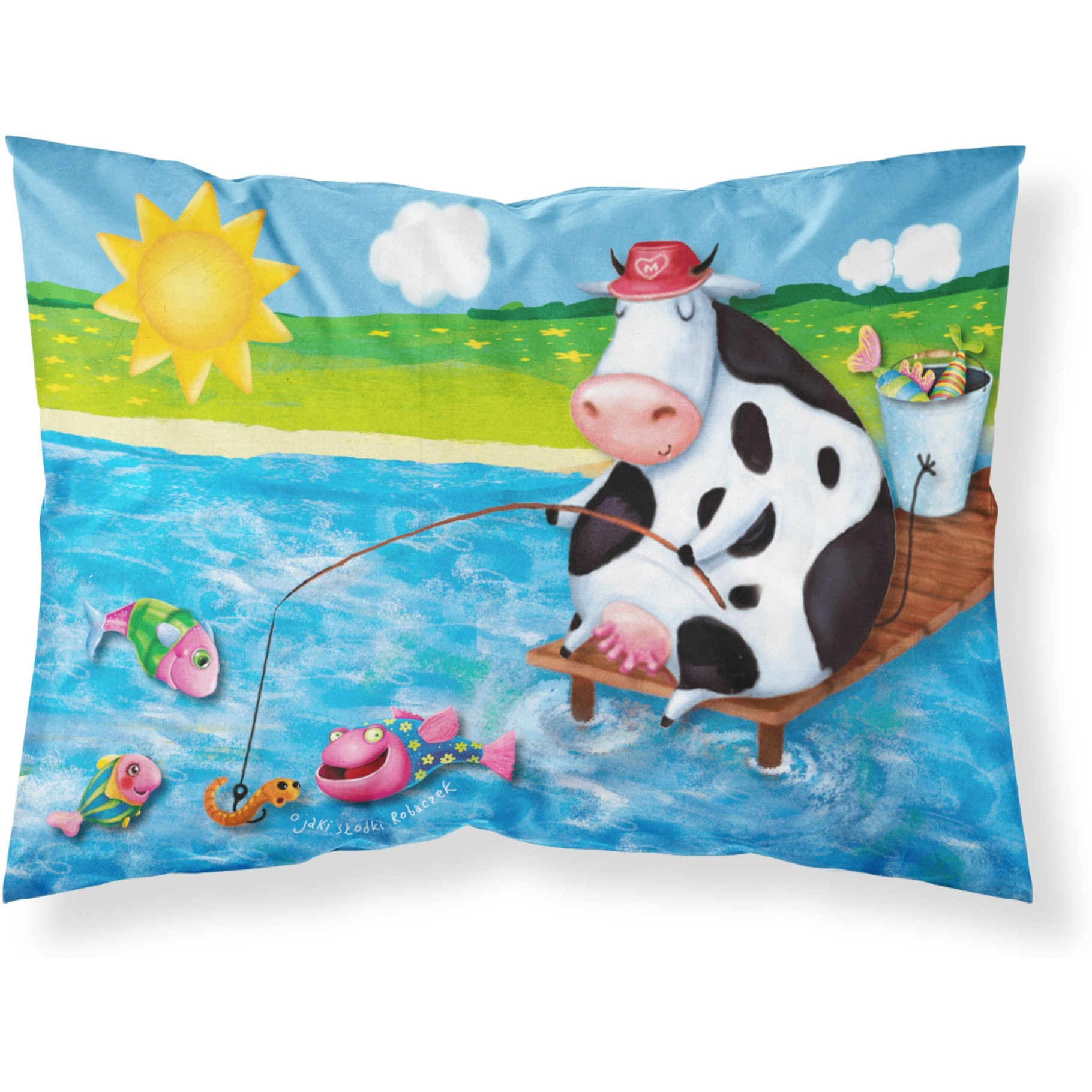 &quotCaroline's Treasures Cow Fishing off of a Pier Fabric Standard Pillowcase APH0085PILLOWCASE, Multicolor"
