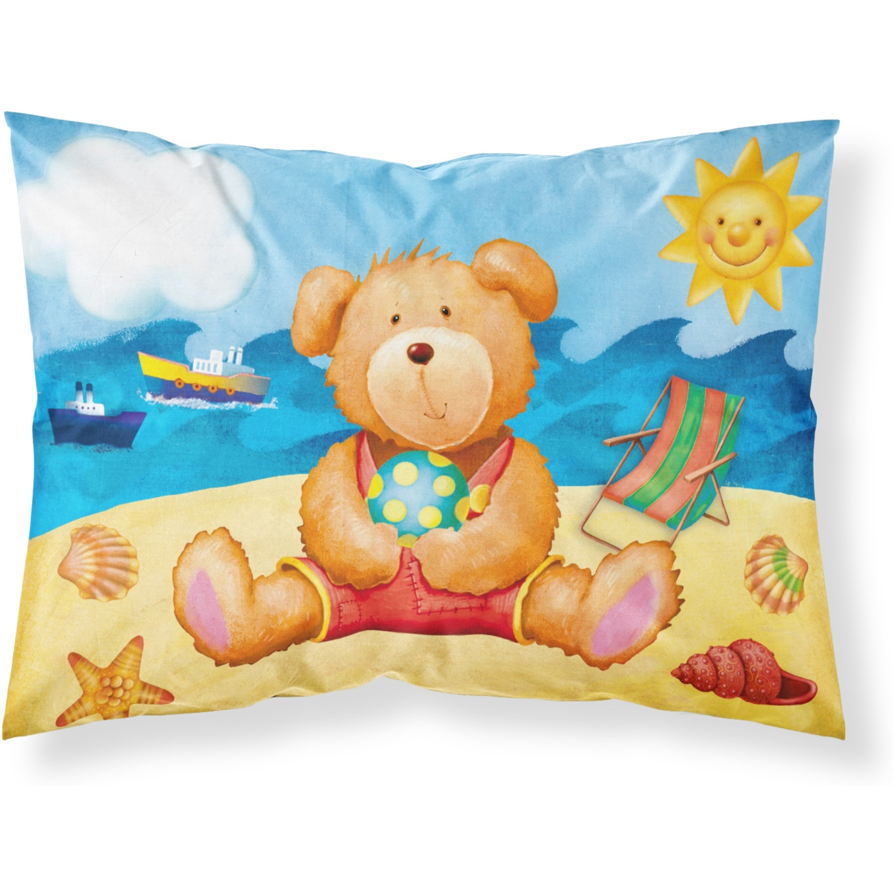 &quotCaroline's Treasures "&quotTeddy Bear on the Beach"" Printed, Polyester Envelope Closure pillowcase, Standard, Multicolor"