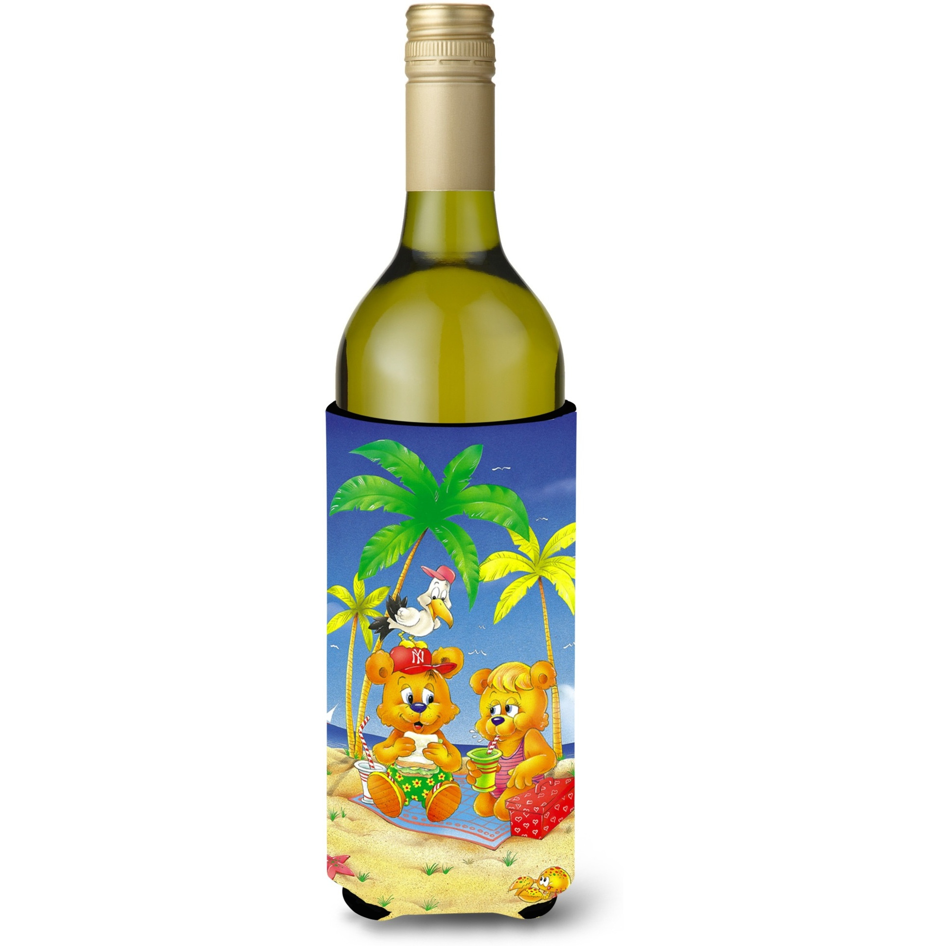 &quotCaroline's Treasures APH0239LITERK Teddy Bears Picnic On The Beach Wine Bottle Koozie Hugger, 750ml, Multicolor"