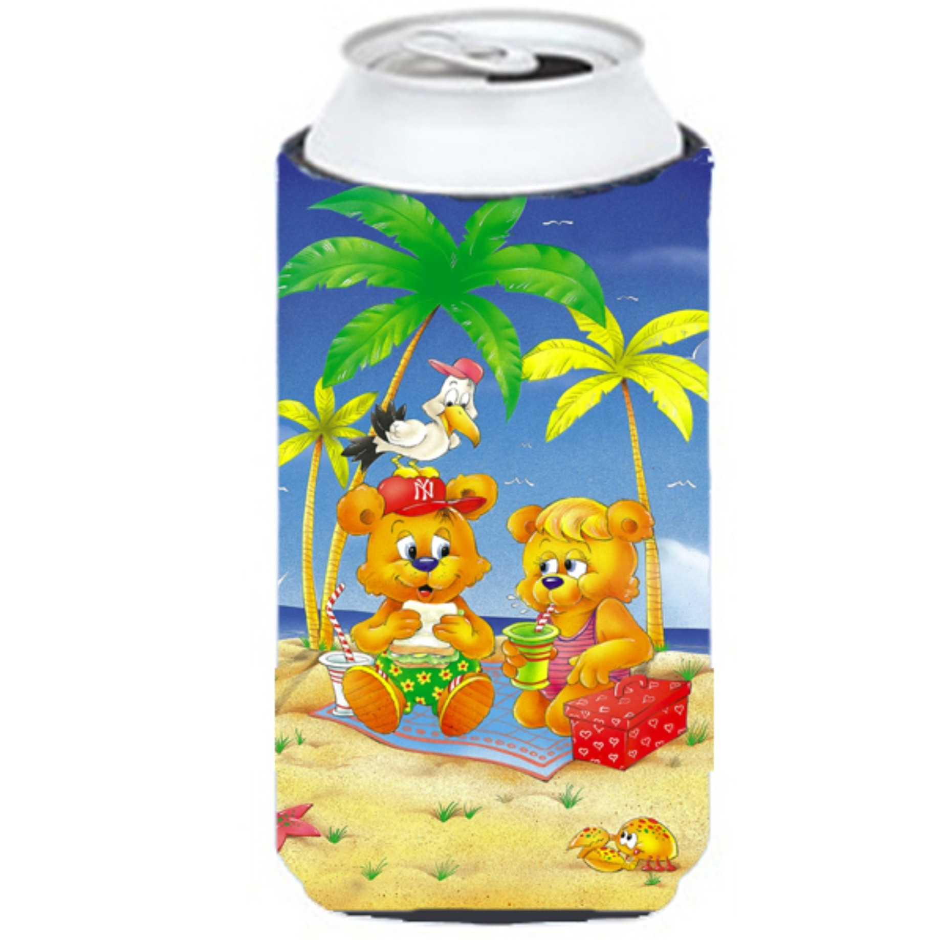 &quotCaroline's Treasures APH0239TBC Teddy Bears Picnic On The Beach Tall Boy Koozie Hugger, Multicolor"
