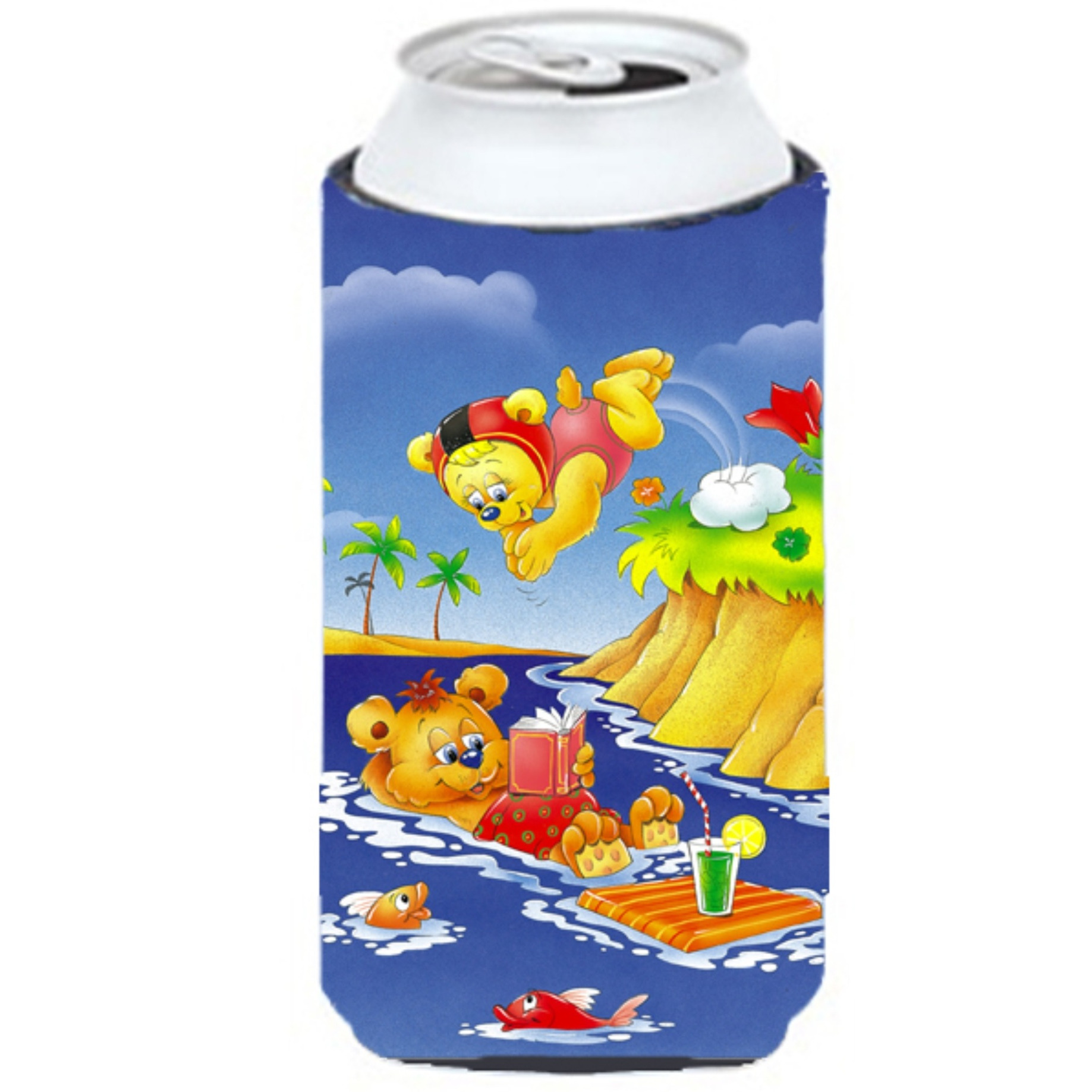 &quotCaroline's Treasures APH0240TBC Teddy Bears Swimming And Diving Tall Boy Koozie Hugger, Multicolor"