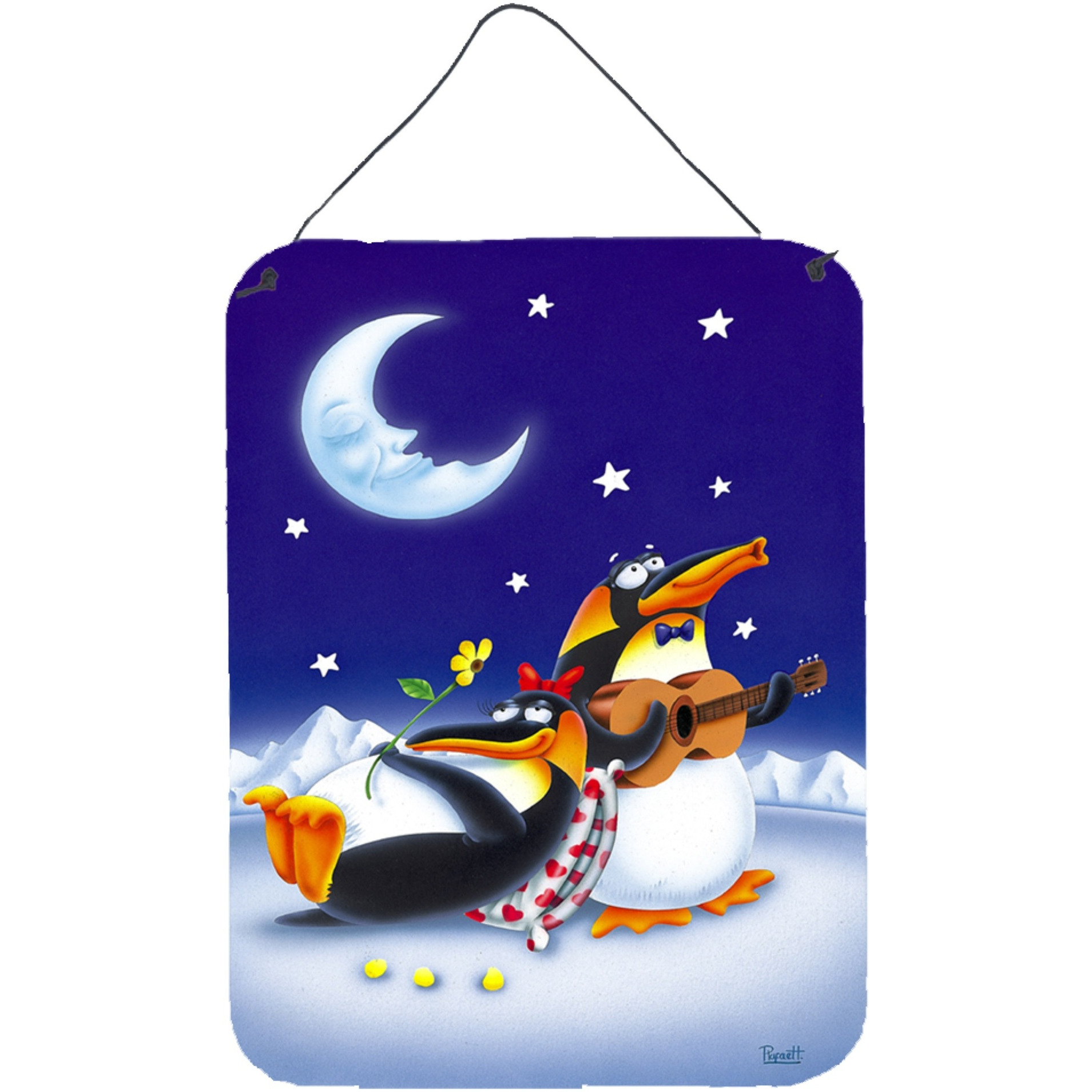 &quotCaroline's Treasures Music under the Moon Penguins Wall or Door Hanging Prints APH0243DS1216, 16"" x 12"", Multicolor"