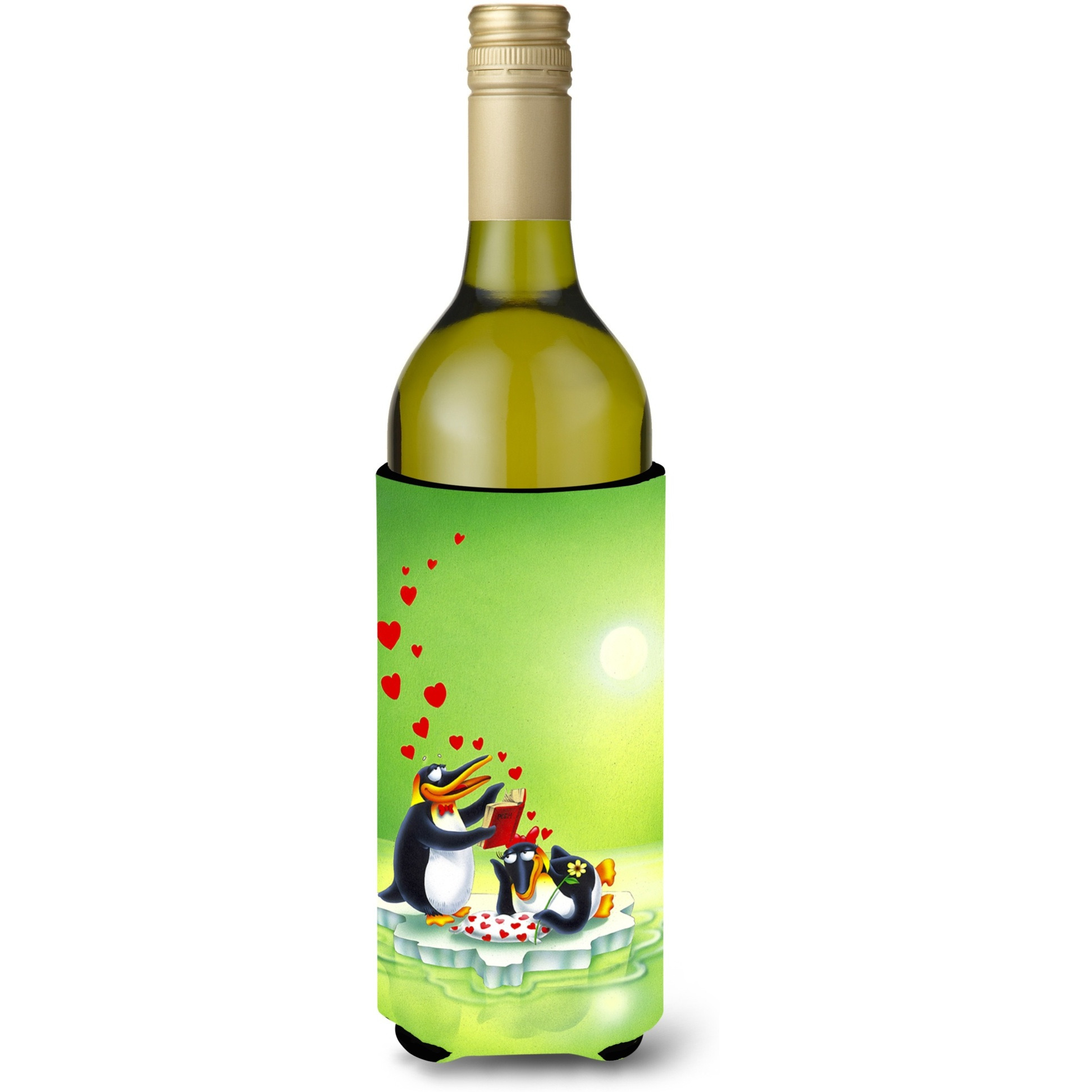 &quotCaroline's Treasures APH0246LITERK My Love Song Penguins Wine Bottle Koozie Hugger, 750ml, Multicolor"