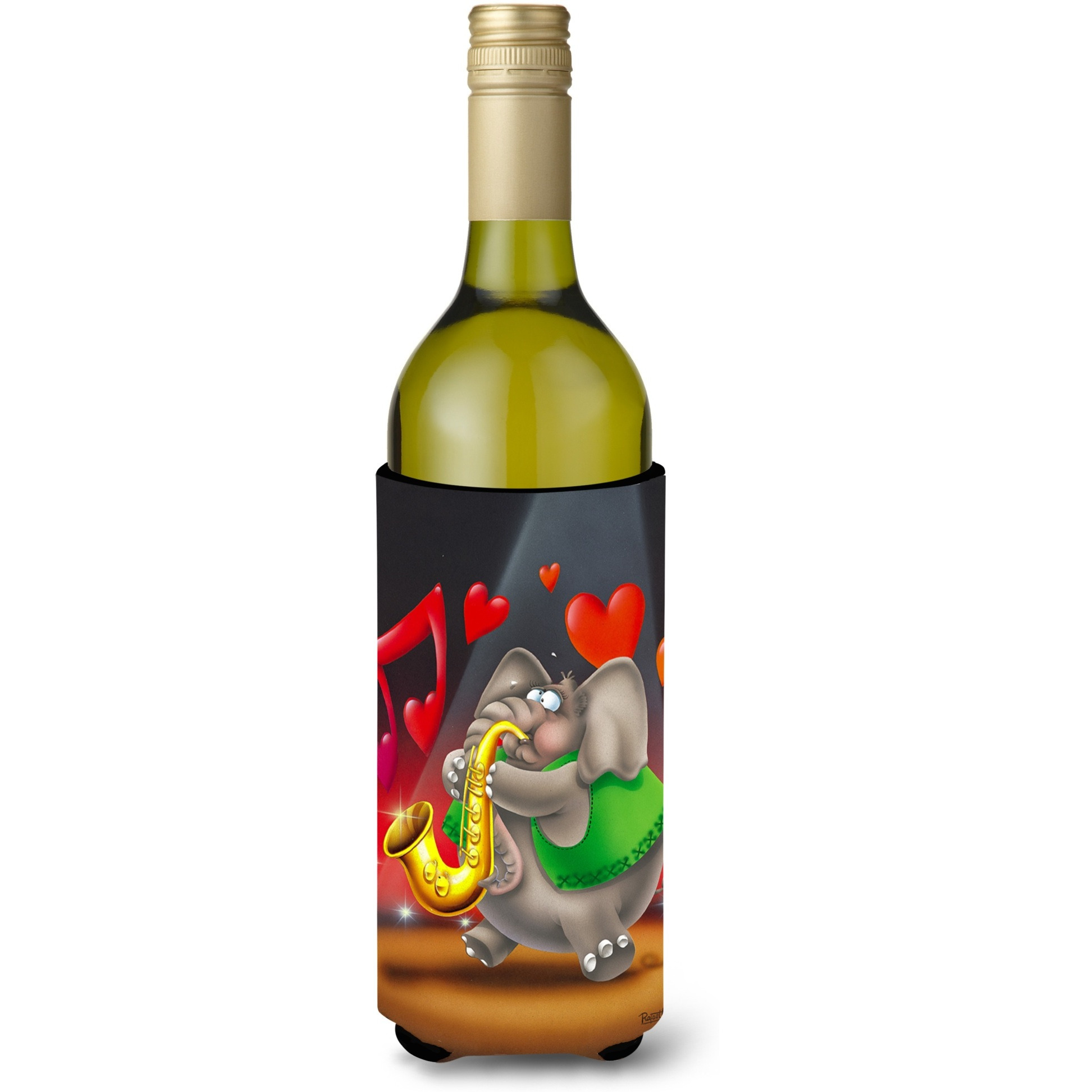 &quotCaroline's Treasures APH0250LITERK Elephant Playing The Saxophone Wine Bottle Koozie Hugger, 750ml, Multicolor"