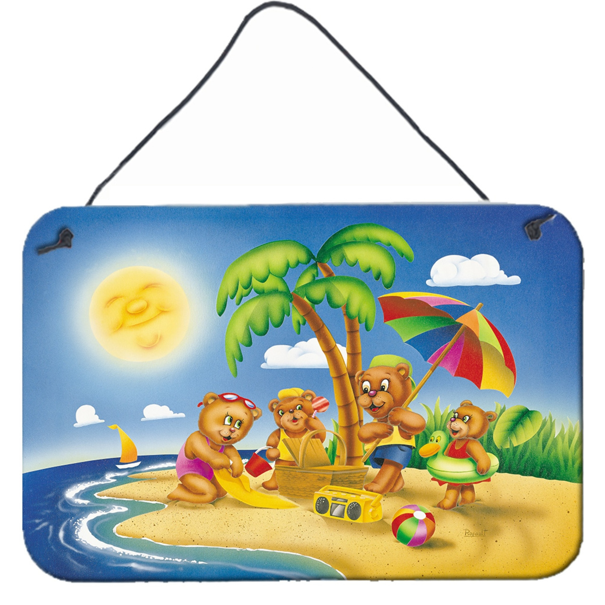 &quotCaroline's Treasures Bears Playing at the Beach Wall or Door Hanging Prints APH0375DS812, 8"" x 12"", Multicolor"