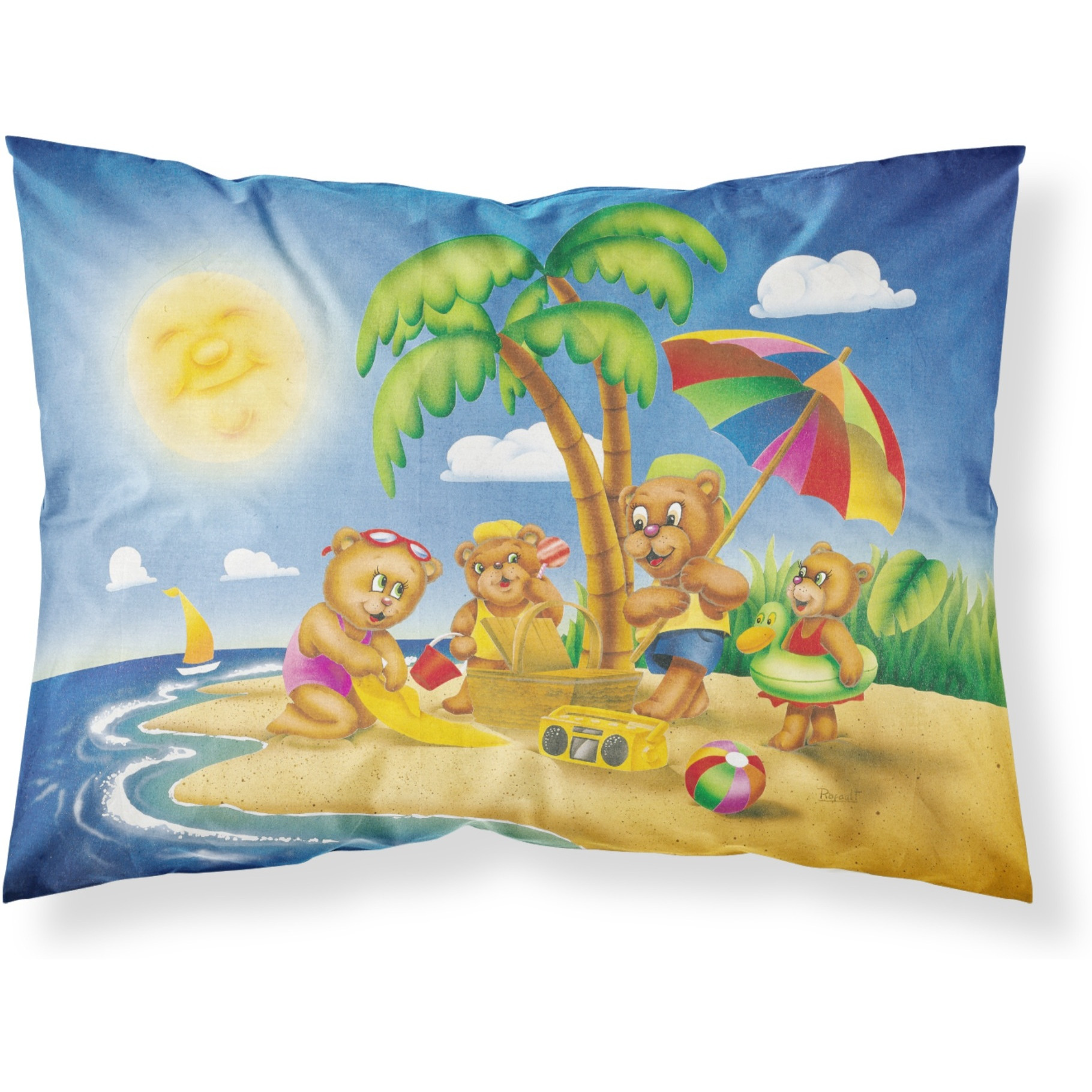 &quotCaroline's Treasures Bears Playing at the Beach Fabric Standard Pillowcase APH0375PILLOWCASE, Multicolor"
