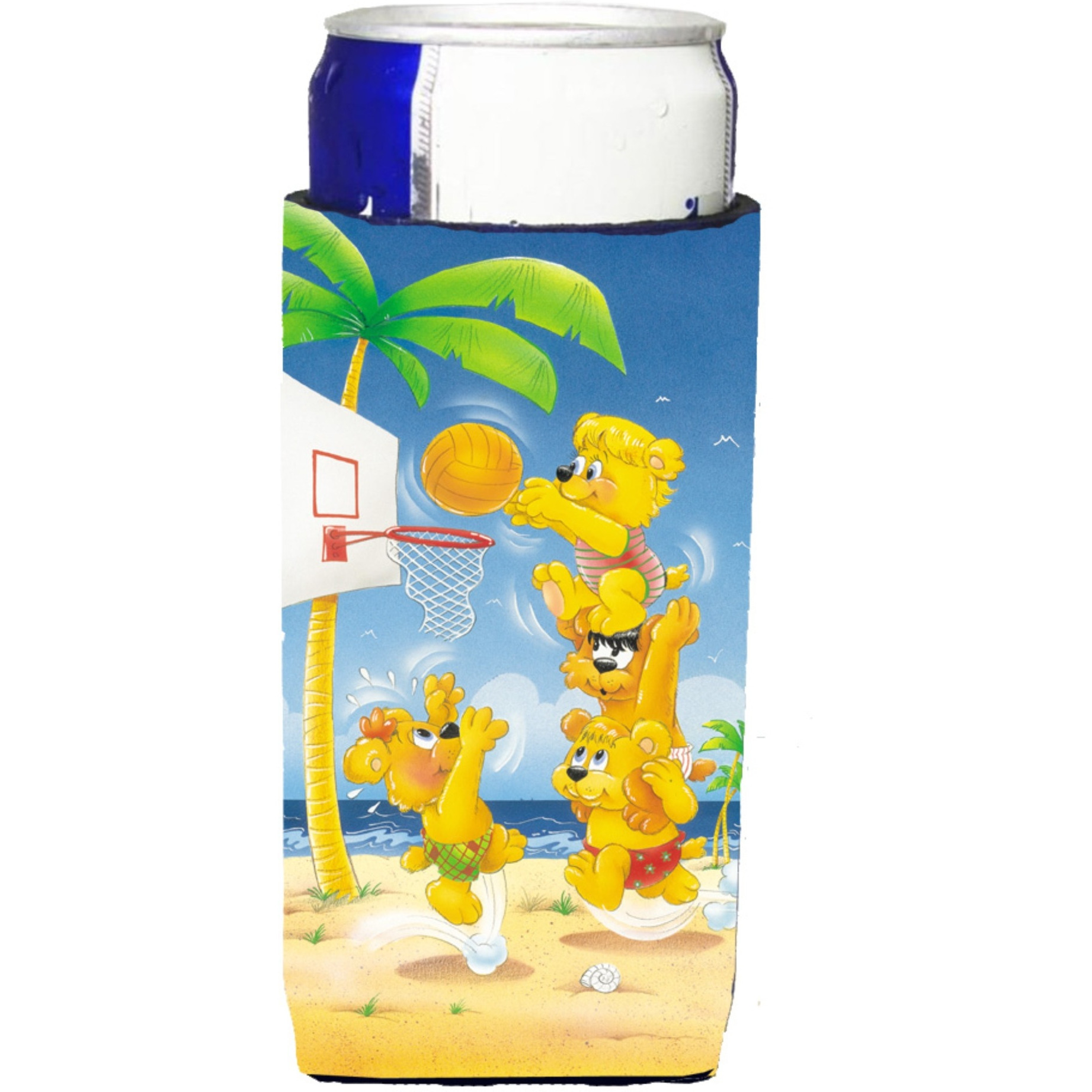 &quotCaroline's Treasures APH0388MUK Bears Playing Basketball Michelob Ultra Koozies For Slim Cans, Multicolor"