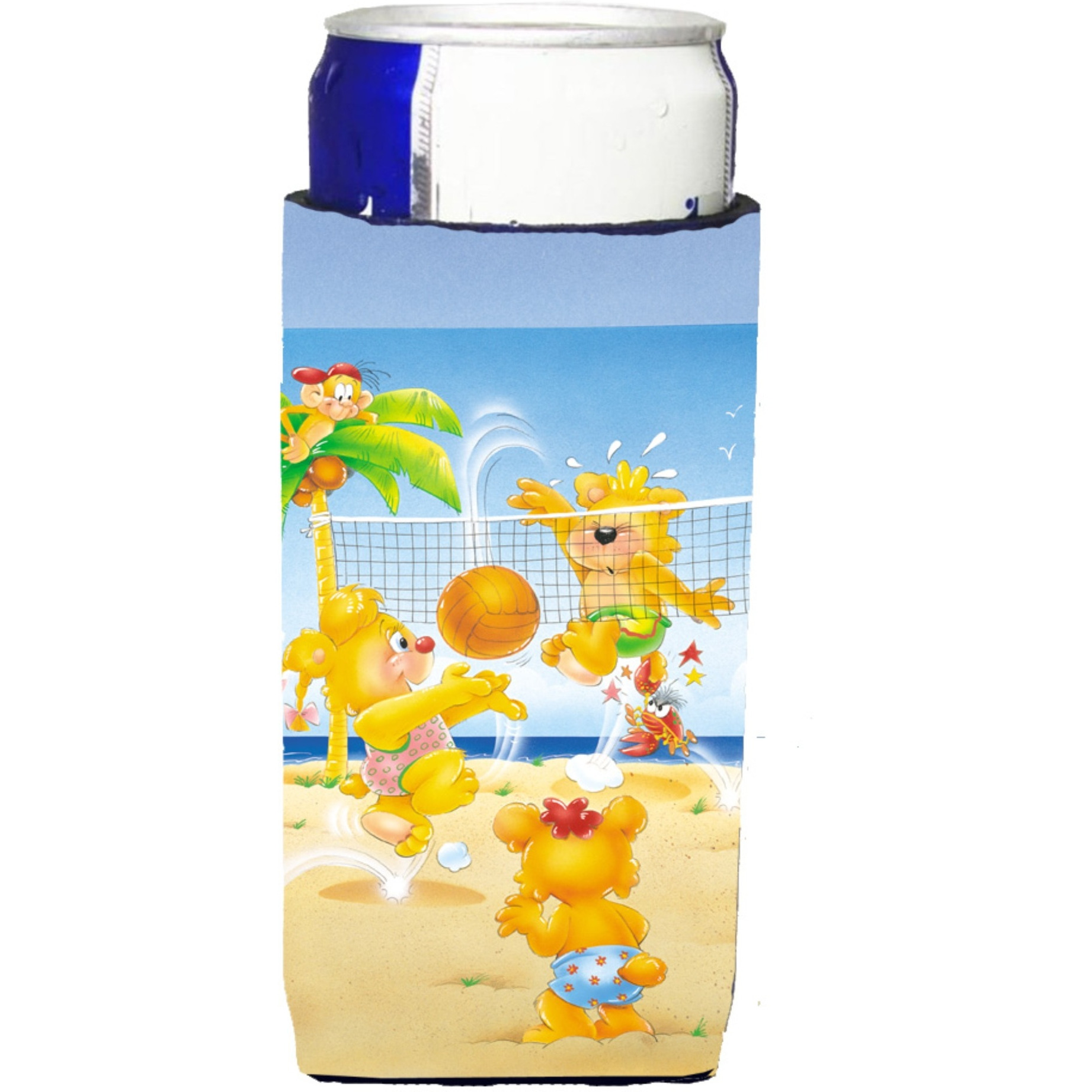 &quotCaroline's Treasures APH0389MUK Bears Playing Volleyball Michelob Ultra Koozies For Slim Cans, Multicolor"