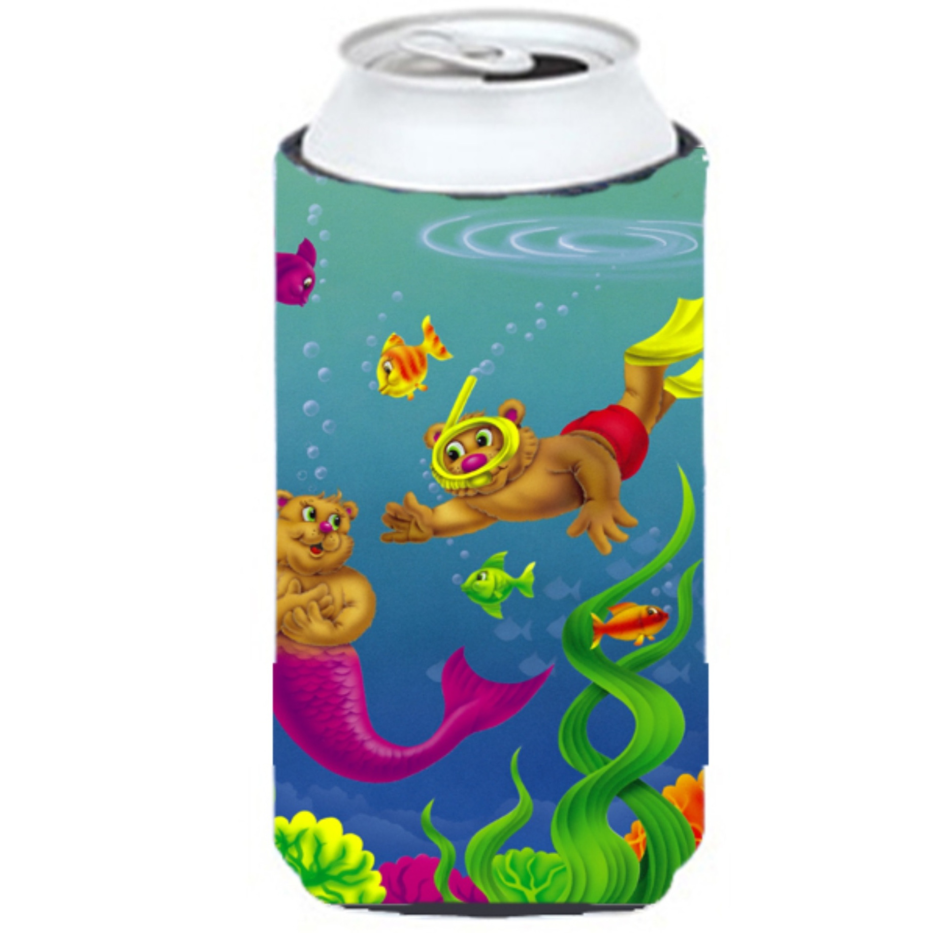 &quotCaroline's Treasures APH0414TBC Teddy Bear Mermaid And Diver Tall Boy Koozie Hugger, Multicolor"