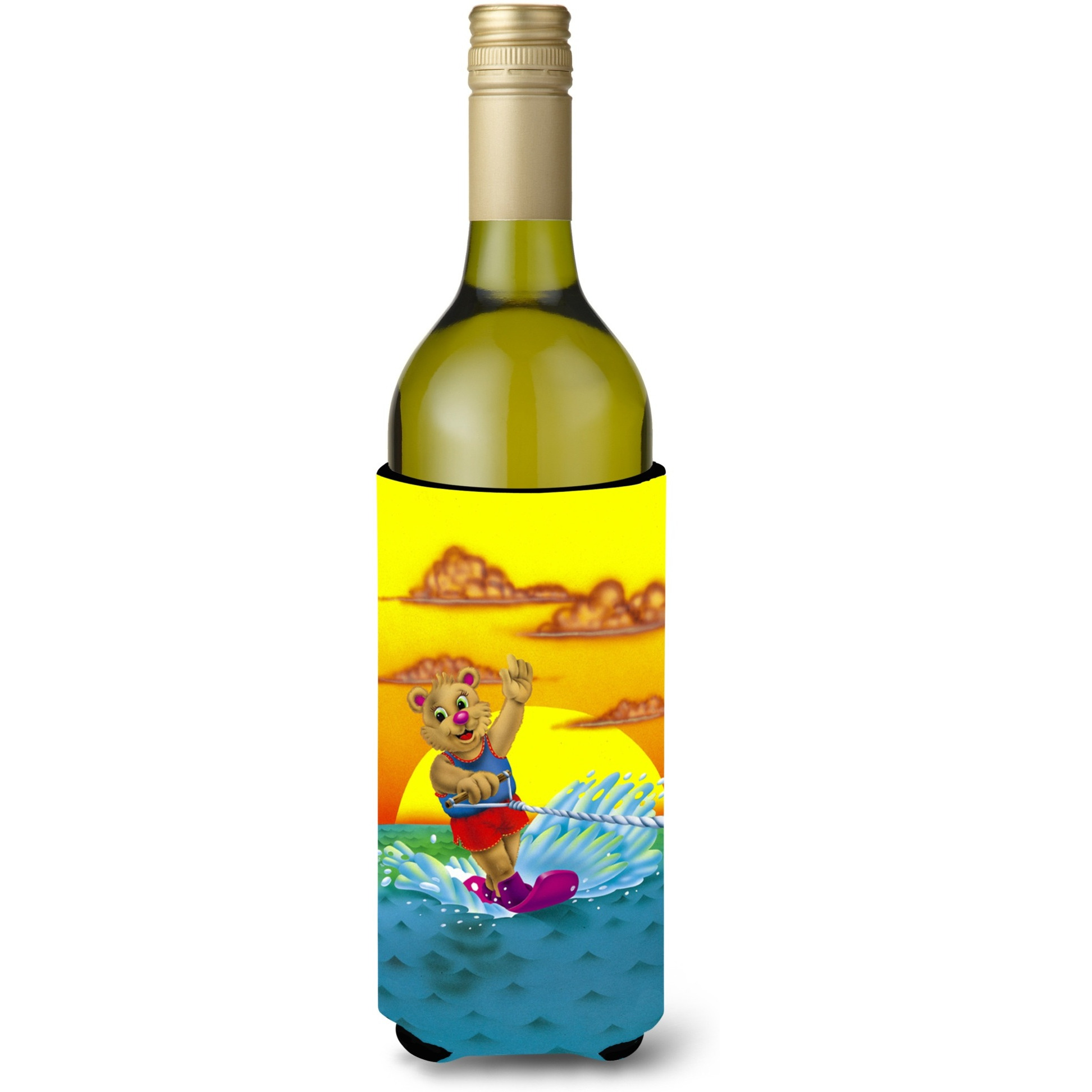 &quotCaroline's Treasures APH0415LITERK Teddy Bear Water Skiing Wine Bottle Koozie Hugger, 750ml, Multicolor"