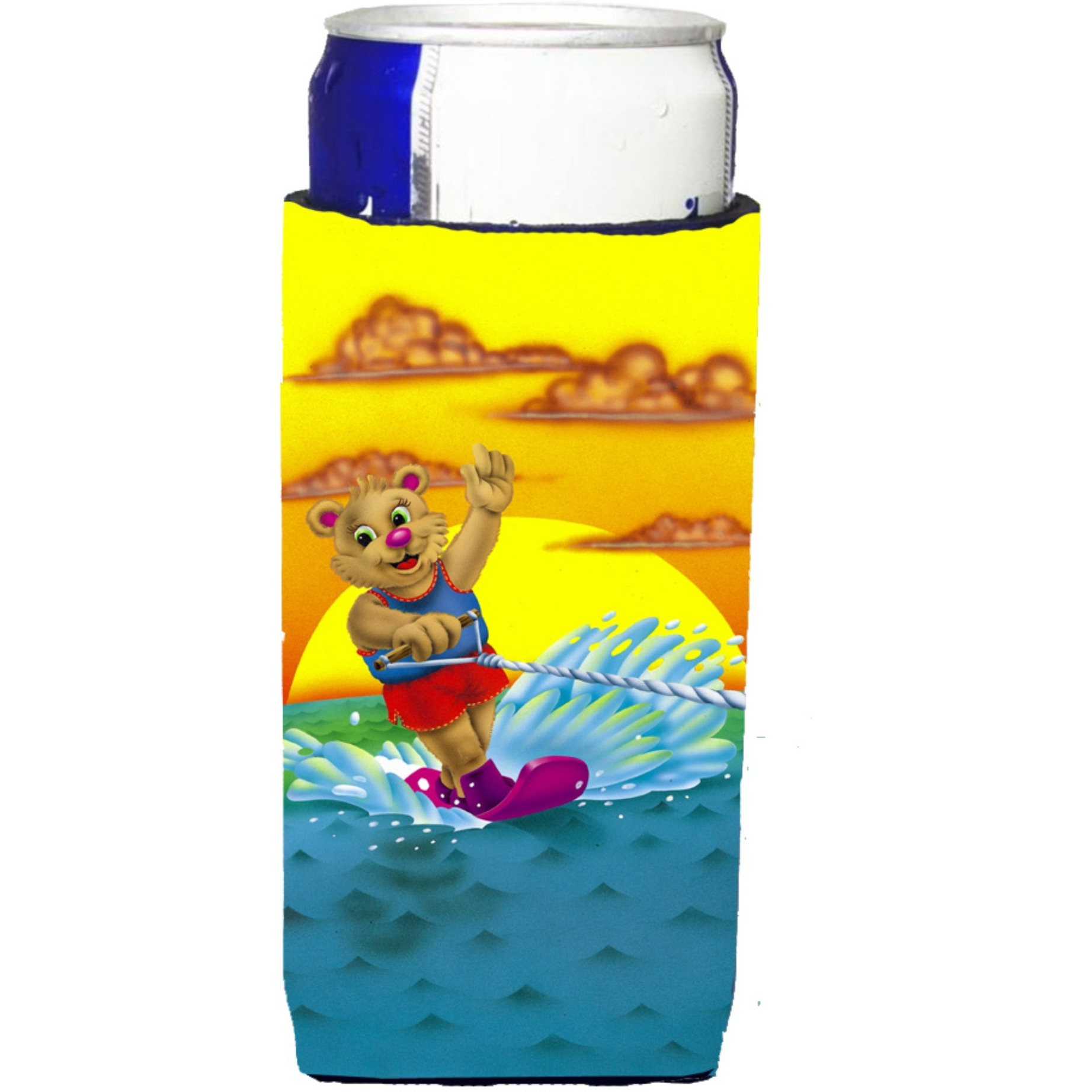 &quotCaroline's Treasures APH0415MUK Teddy Bear Water Skiing Michelob Ultra Koozies For Slim Cans, Multicolor"
