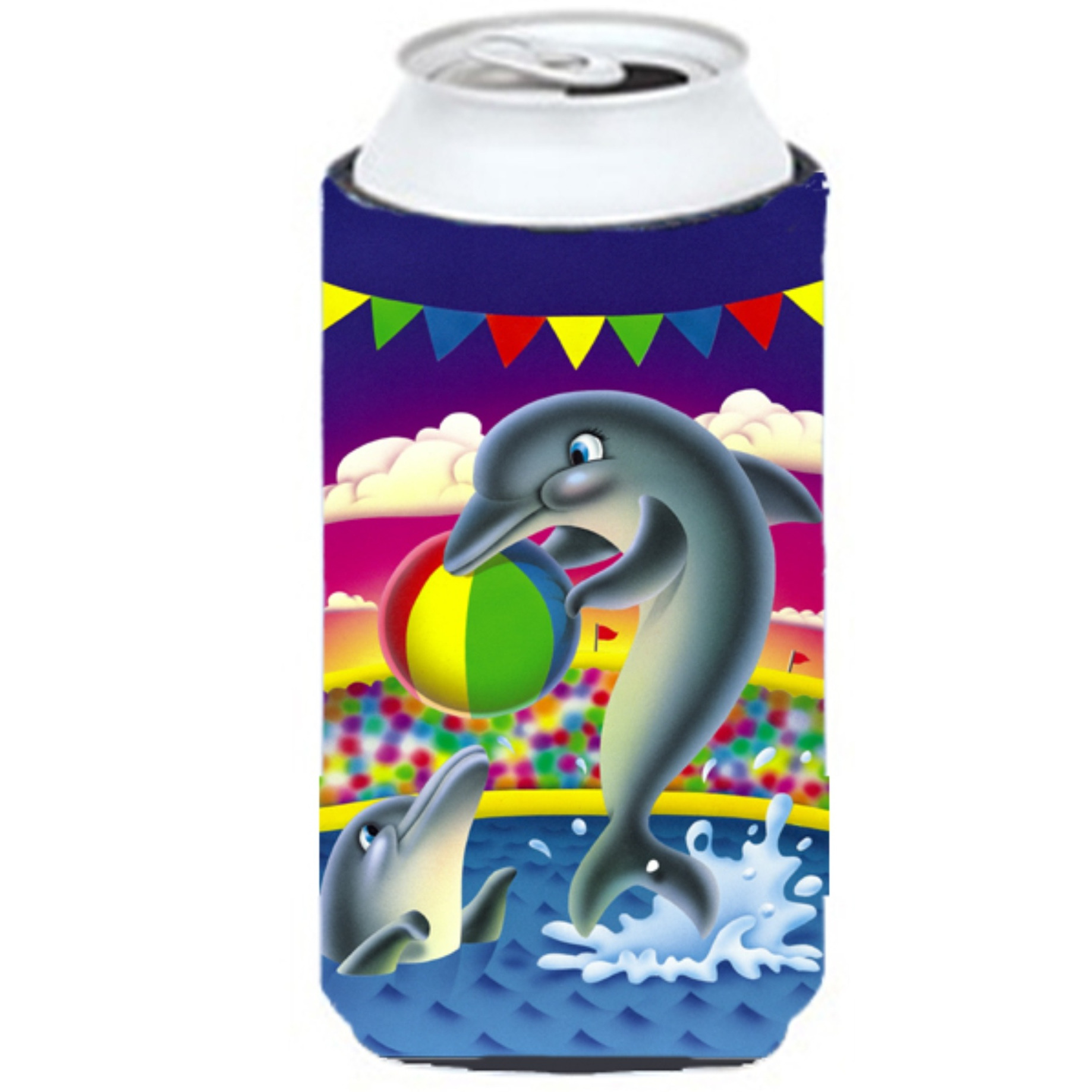 &quotCaroline's Treasures APH0417TBC Dolphins Performing For The Crowds Tall Boy Koozie Hugger, Multicolor"
