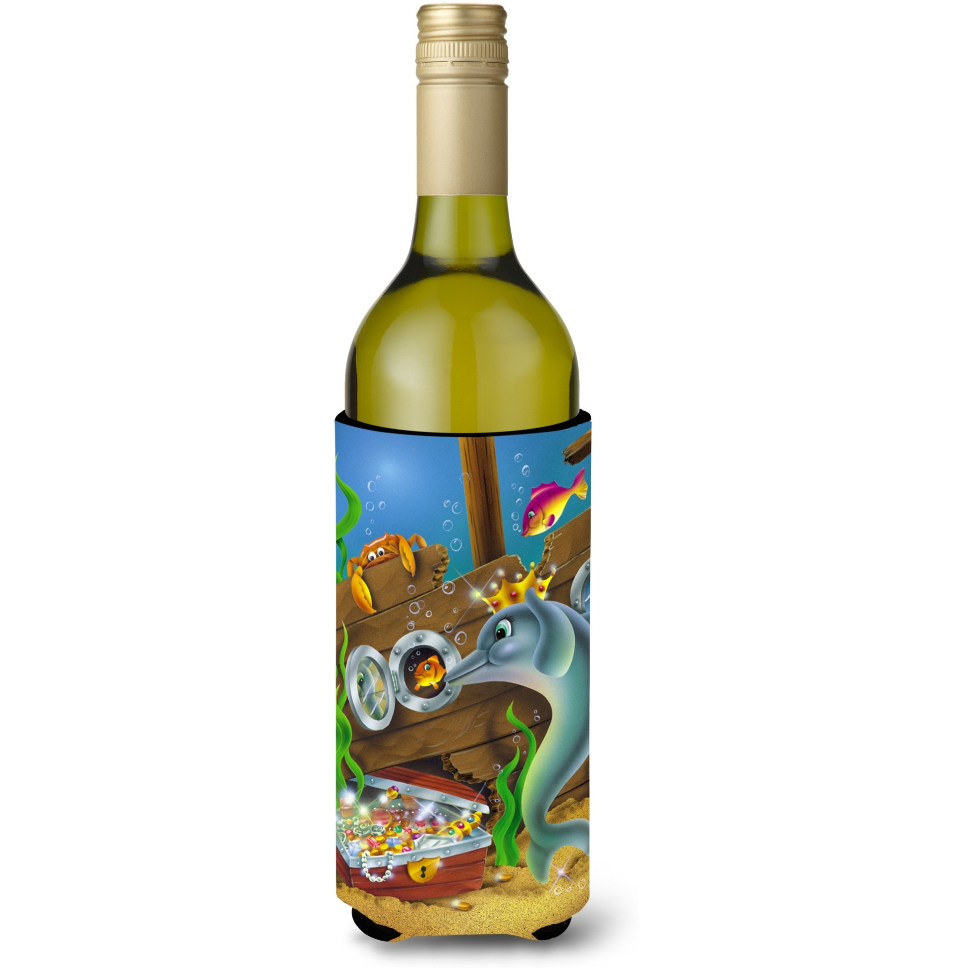 &quotCaroline's Treasures APH0420LITERK Dolphins Treasure Chest Wine Bottle Koozie Hugger, 750ml, Multicolor"