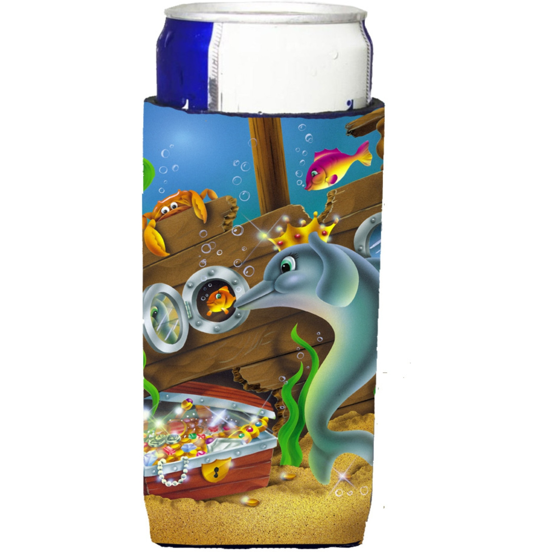 &quotCaroline's Treasures APH0420MUK Dolphins Treasure Chest Michelob Ultra Koozies For Slim Cans, Multicolor"
