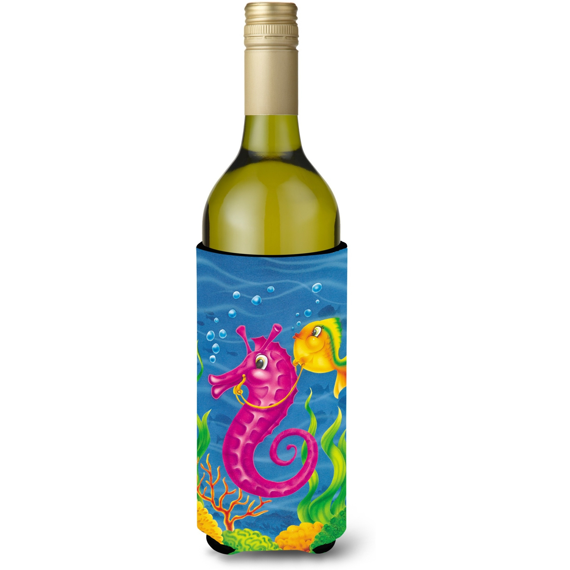 &quotCaroline's Treasures APH0471LITERK Seahorse Ride Wine Bottle Koozie Hugger, 750ml, Multicolor"