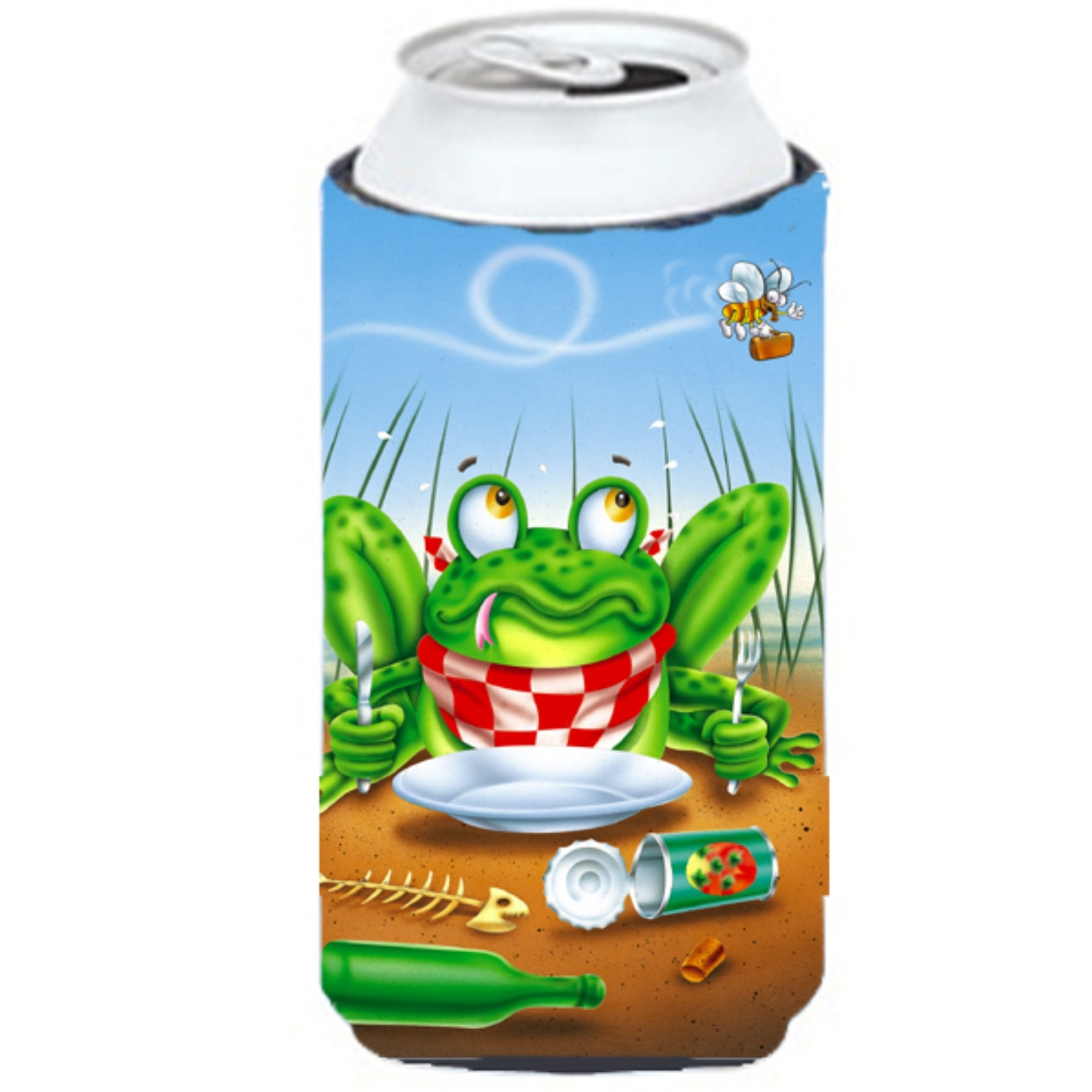 &quotCaroline's Treasures APH0520TBC Frog Happy Plate Tall Boy Koozie Hugger, Multicolor"