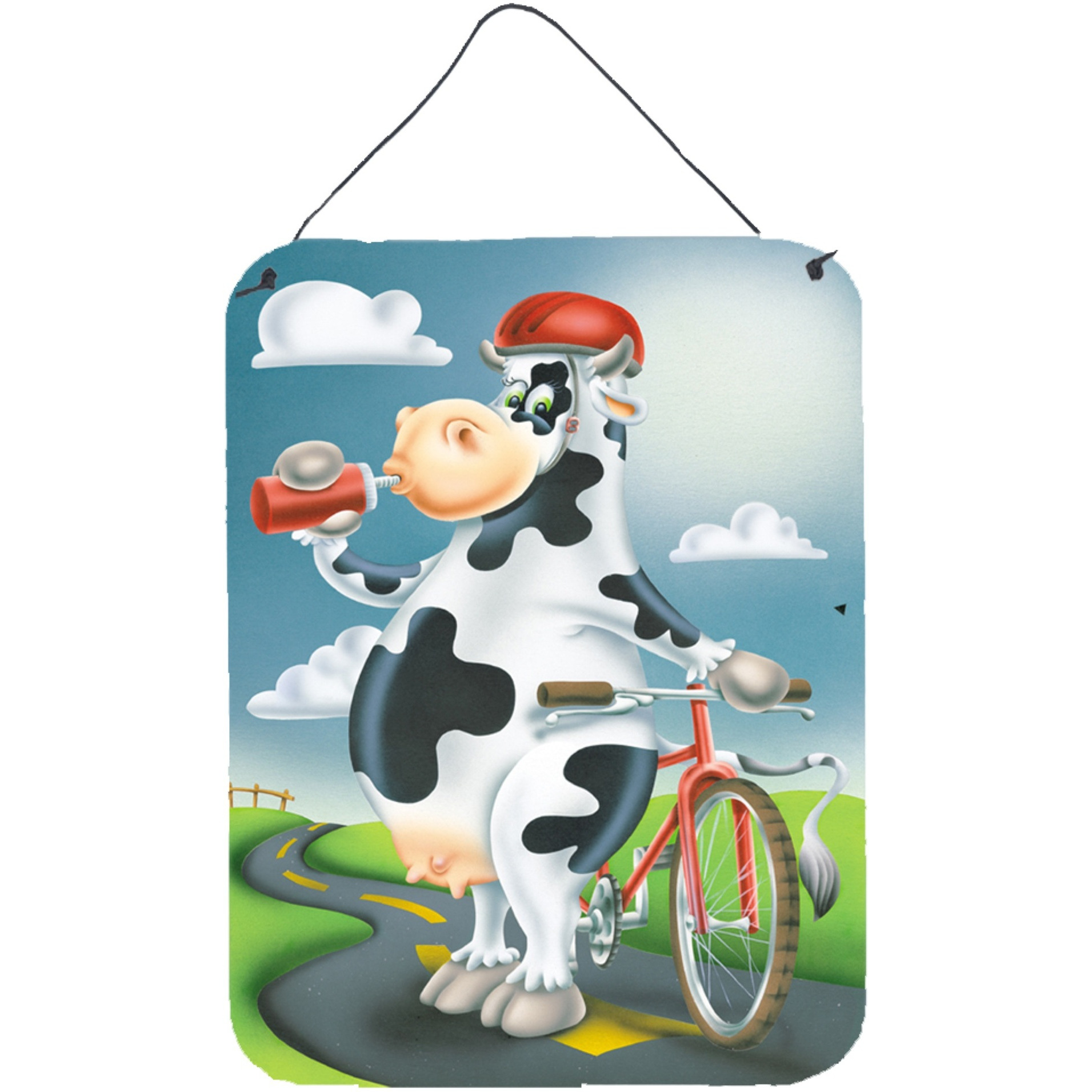 &quotCaroline's Treasures Cow on a Bike Ride Wall or Door Hanging Prints APH0532DS1216, 16"" x 12"", Multicolor"