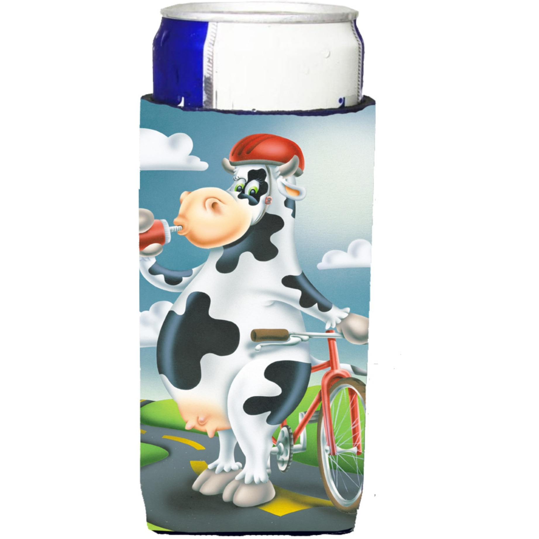 &quotCaroline's Treasures APH0532MUK Cow On A Bike Ride Michelob Ultra Koozies For Slim Cans, Multicolor"