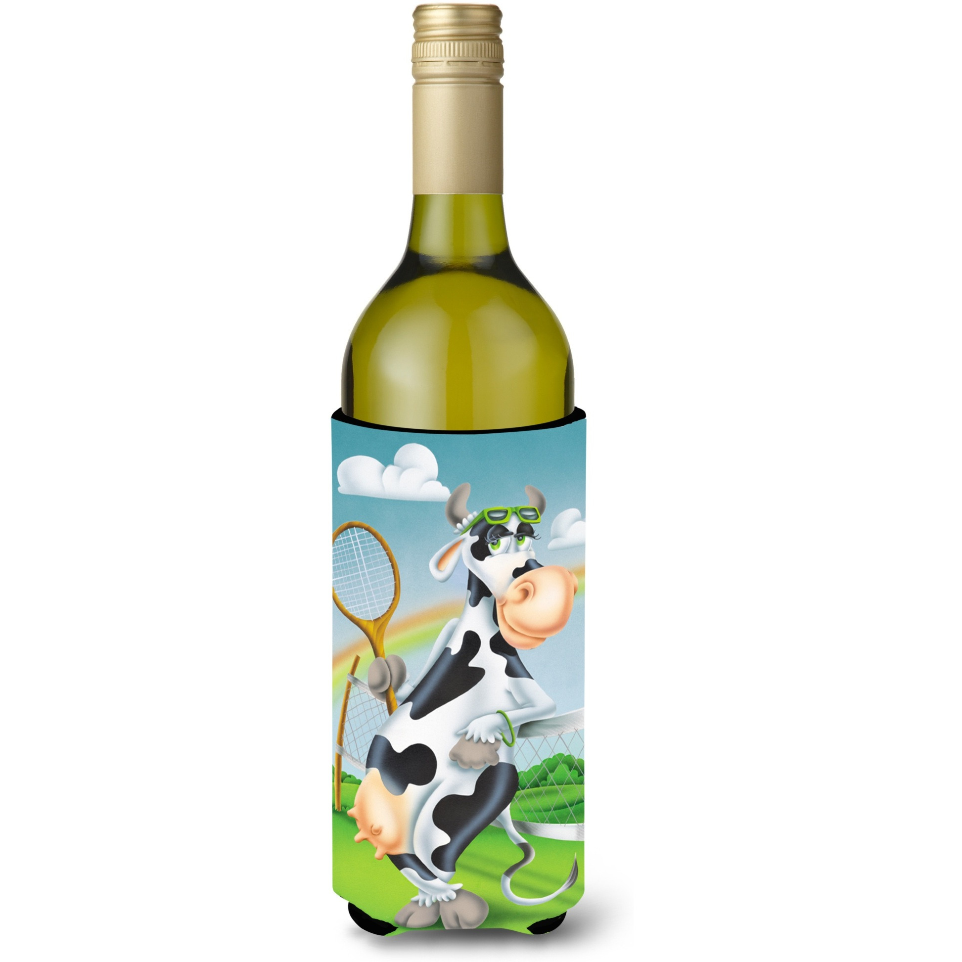 &quotCaroline's Treasures APH0533LITERK Cow Playing Tennis Wine Bottle Hugger, 750ml, Multicolor"