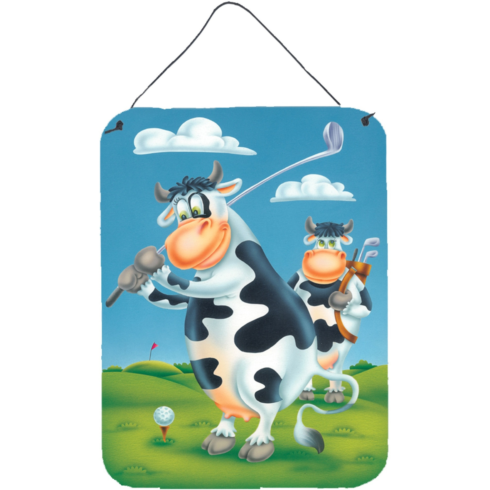 &quotCaroline's Treasures Cow playing Golf Wall or Door Hanging Prints APH0535DS1216, 16"" x 12"", Multicolor"