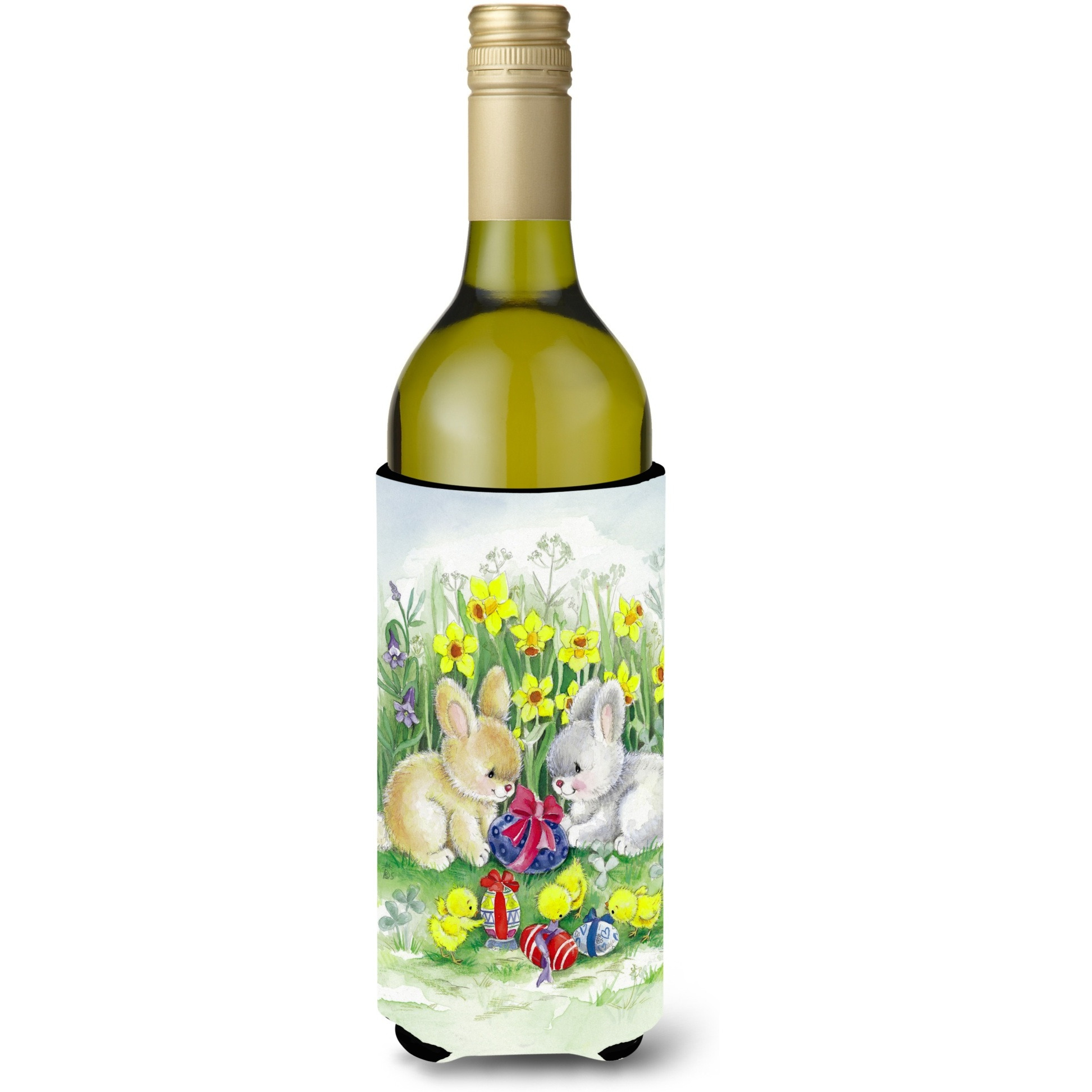 &quotCaroline's Treasures APH0684LITERK Easter Bunnies with Eggs Wine Bottle Beverage Insulator Hugger, 750ml, Multicolor"