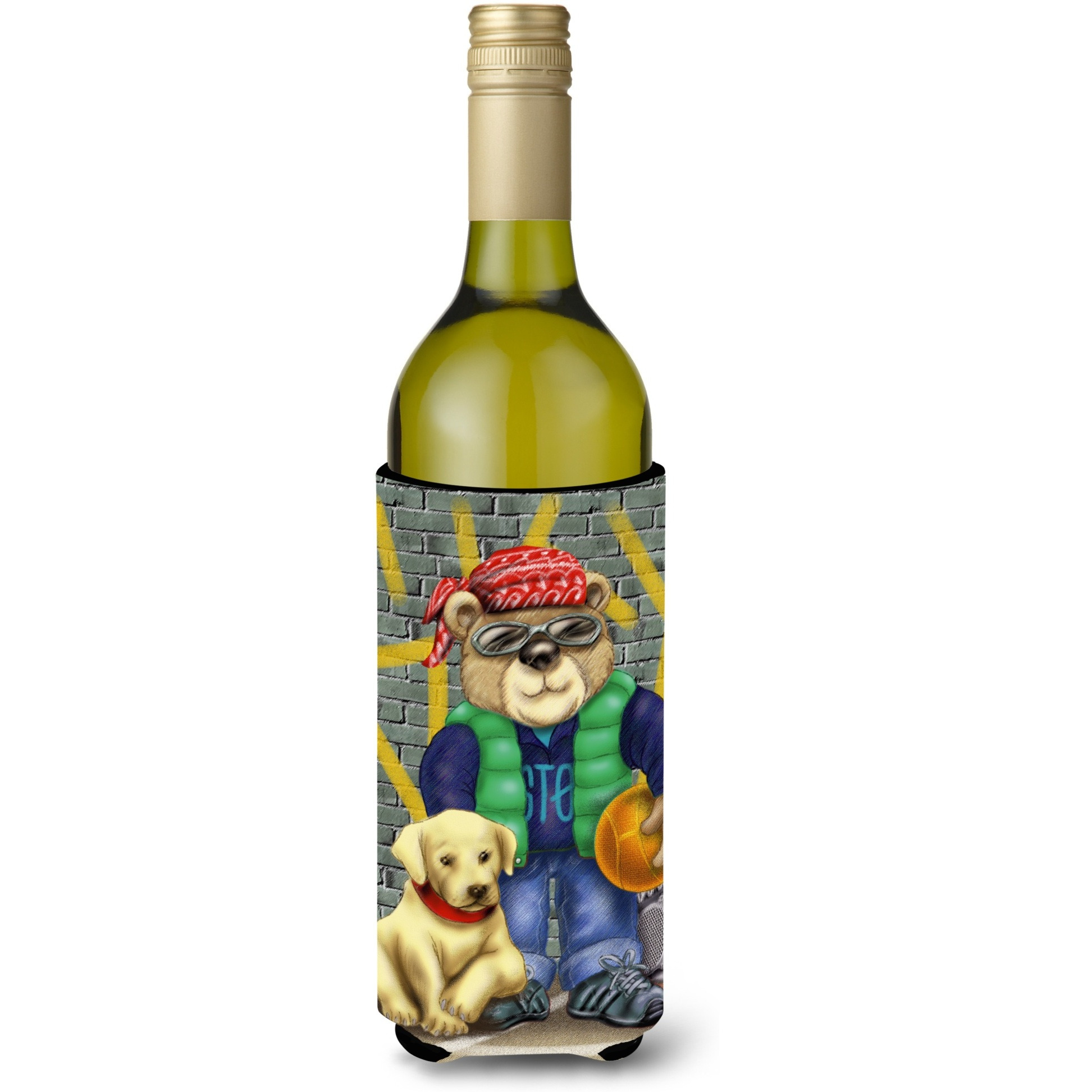 &quotCaroline's Treasures APH0856LITERK Teddy Bear And His Lab Wine Bottle Koozie Hugger, 750ml, Multicolor"
