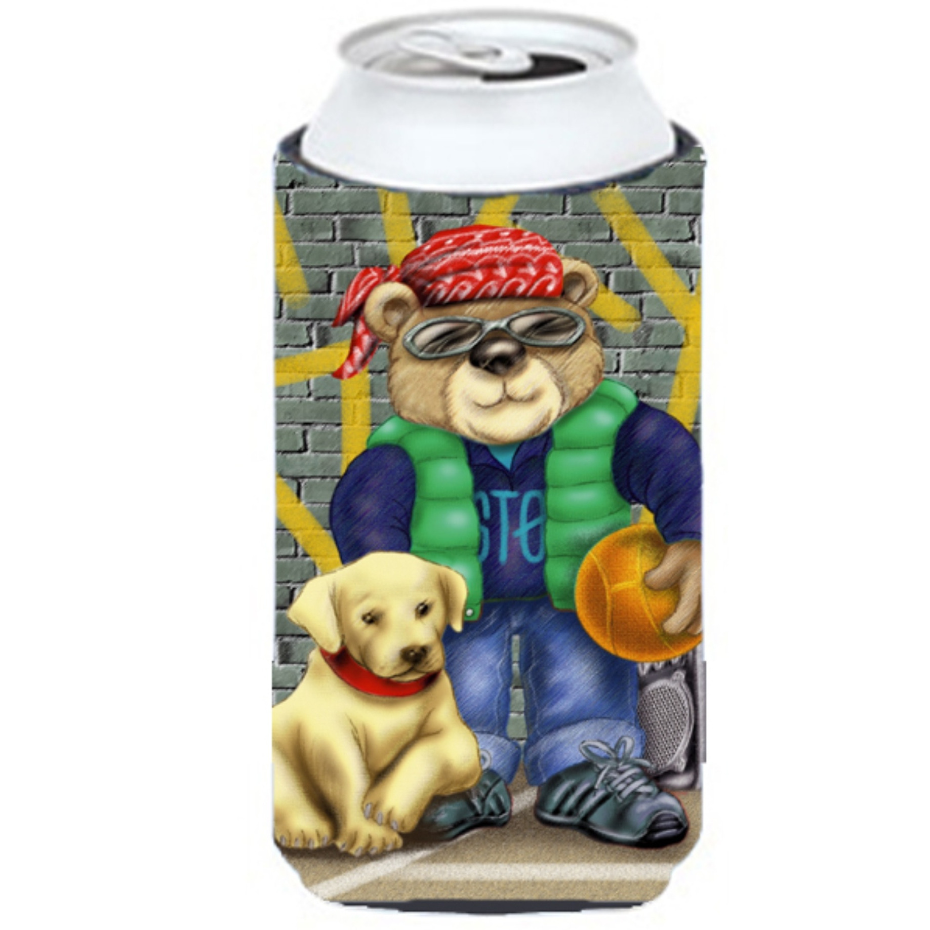 &quotCaroline's Treasures APH0856TBC Teddy Bear And His Lab Tall Boy Koozie Hugger, Multicolor"