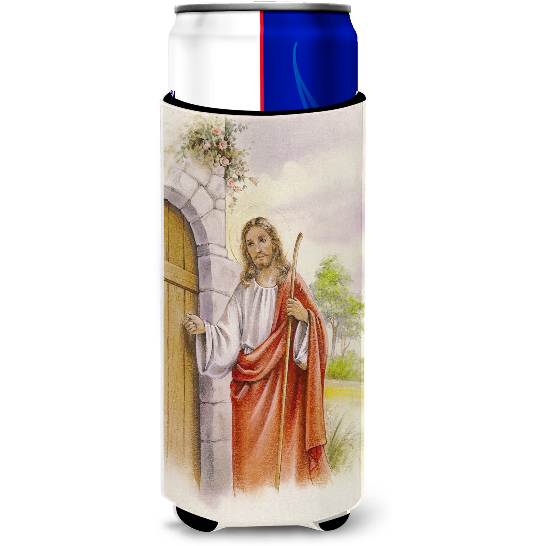 &quotCaroline's Treasures Jesus Knocking At the Door Michelob Ultra Hugger For Slim Cans, Multicolor"