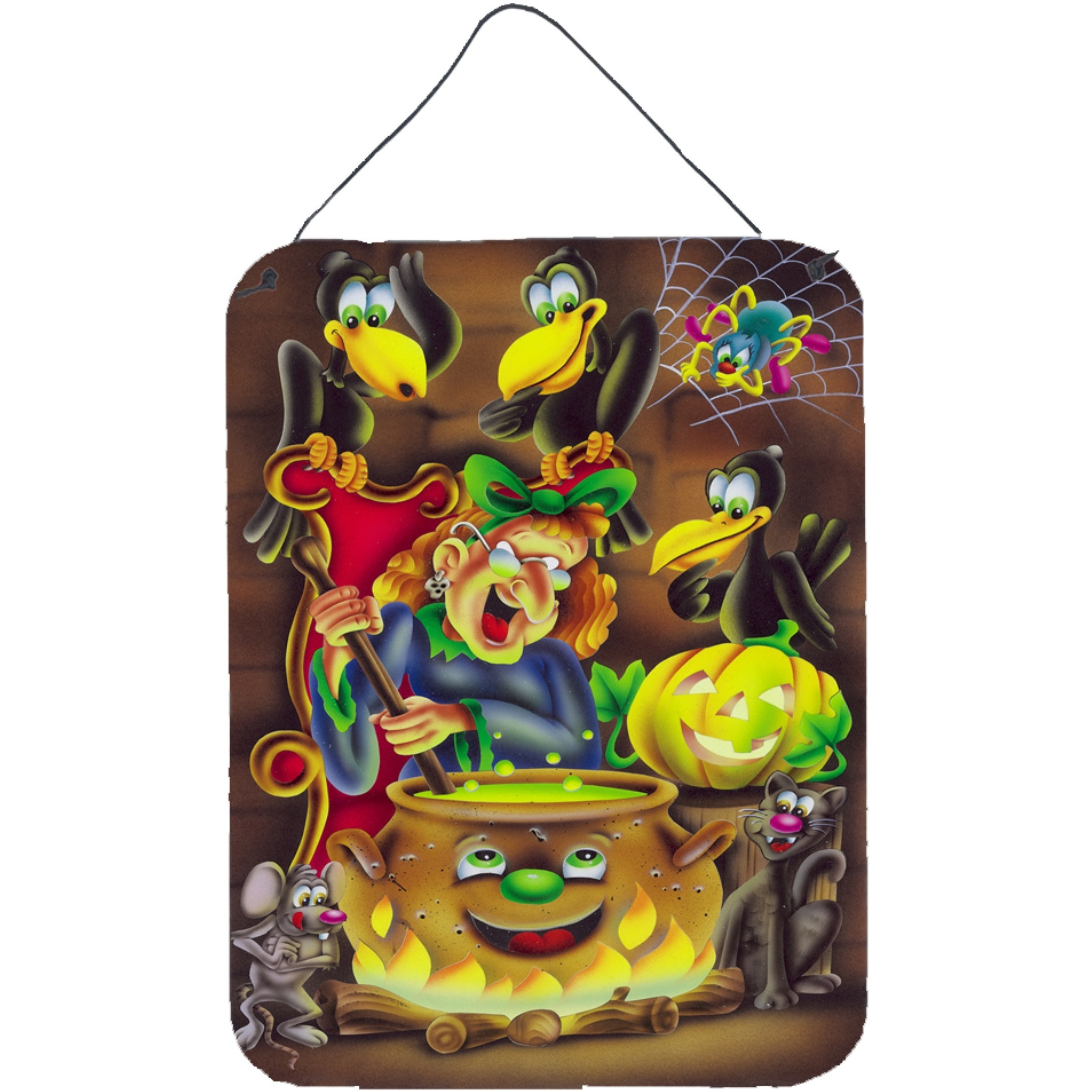 &quotCaroline's Treasures Witch and Crows Stirring it up Halloween Wall or Door Hanging Prints APH0934DS1216, 16HX12W, Multicolor"