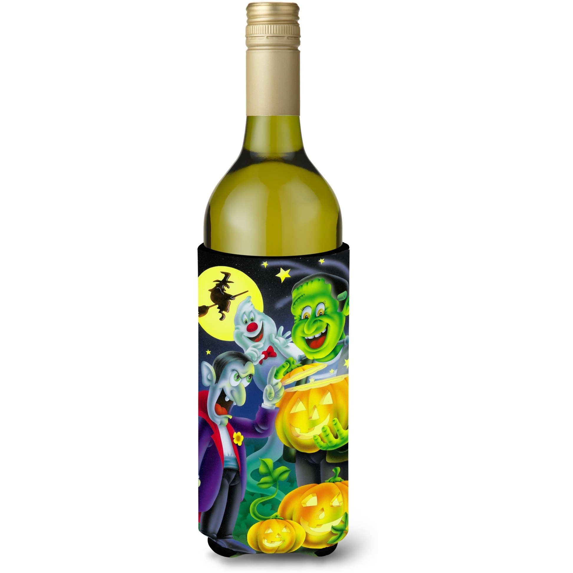 &quotCaroline's Treasures Halloween with Dracula and Frankenstein Wine Bottle Koozie Hugger, 750ml, Multicolor"