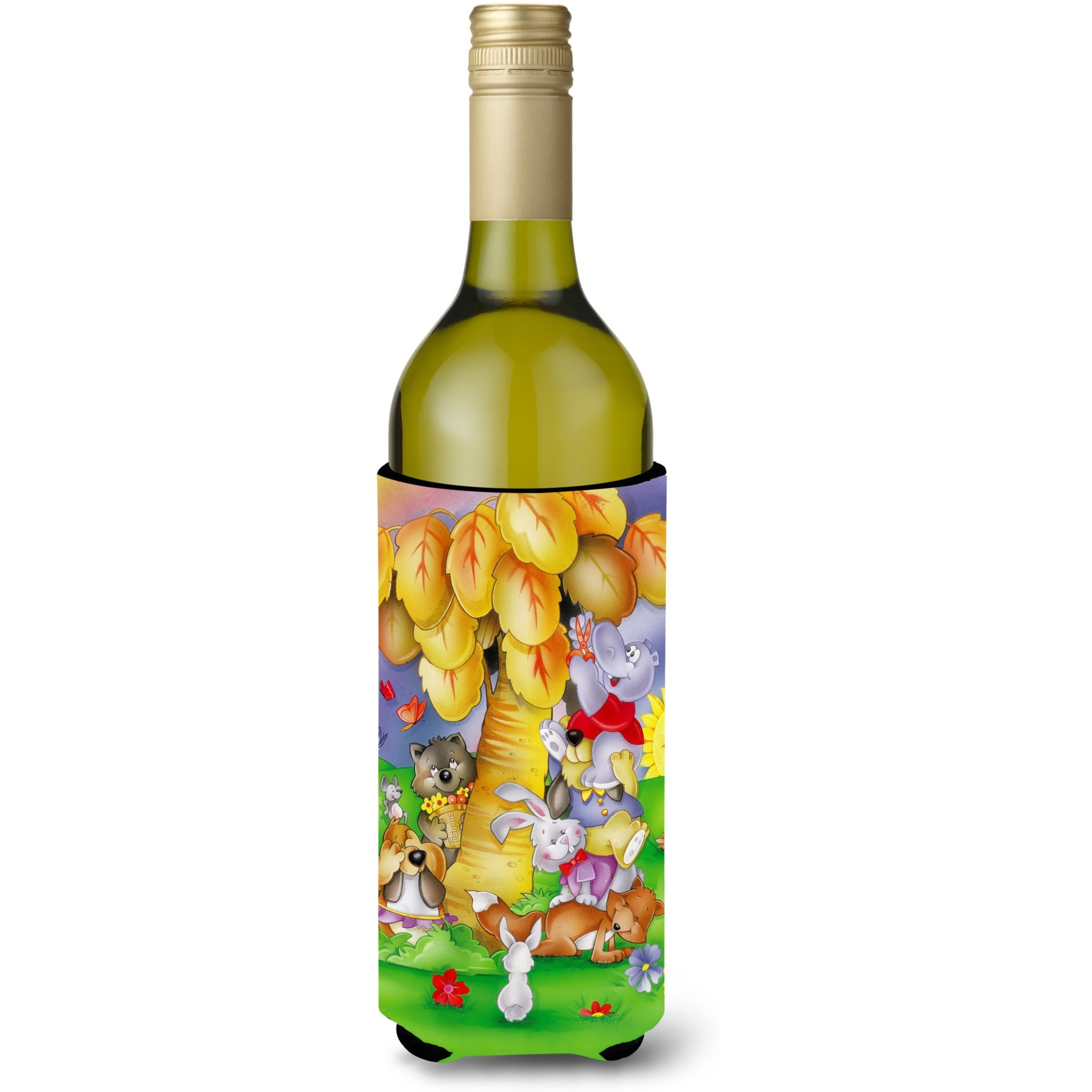 &quotCaroline's Treasures APH0977LITERK Animals Under The Coconut Tree Wine Bottle Koozie Hugger, 750ml, Multicolor"