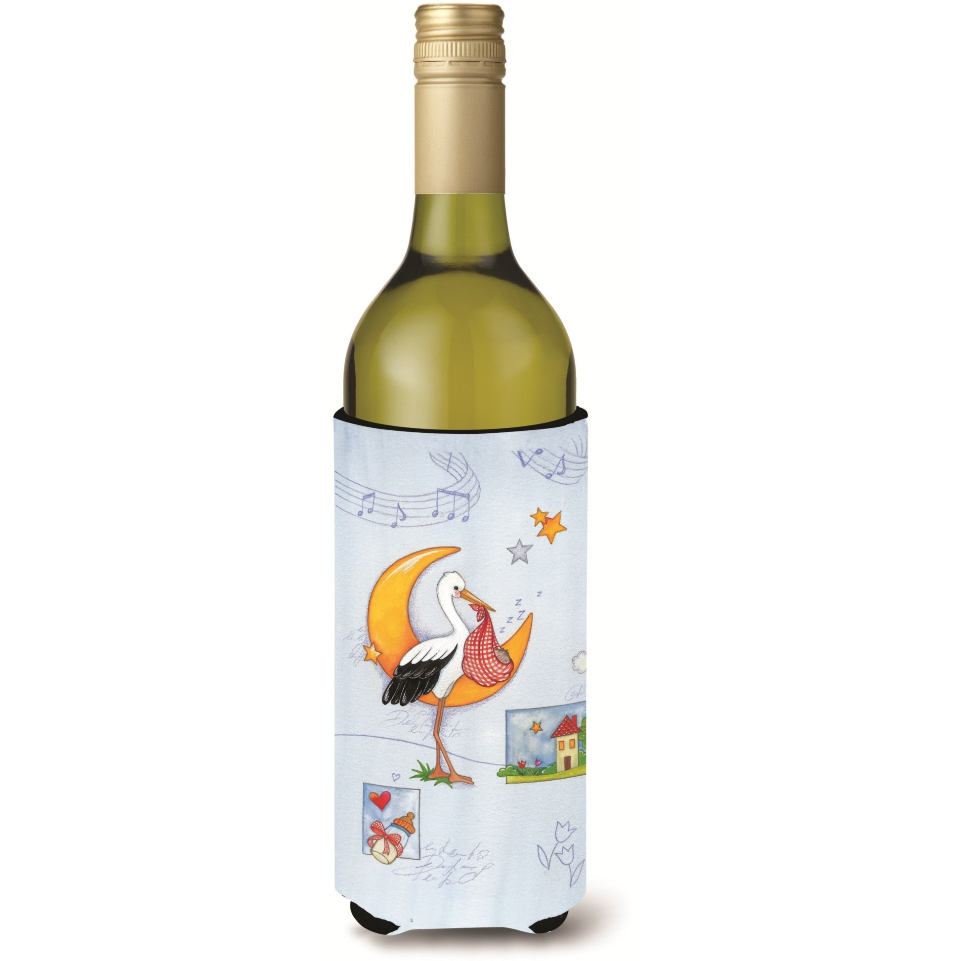 &quotCaroline's Treasures APH1017LITERK Expecting Stork Bringing Baby Wine Bottle Koozie Hugger, 750ml, Multicolor"