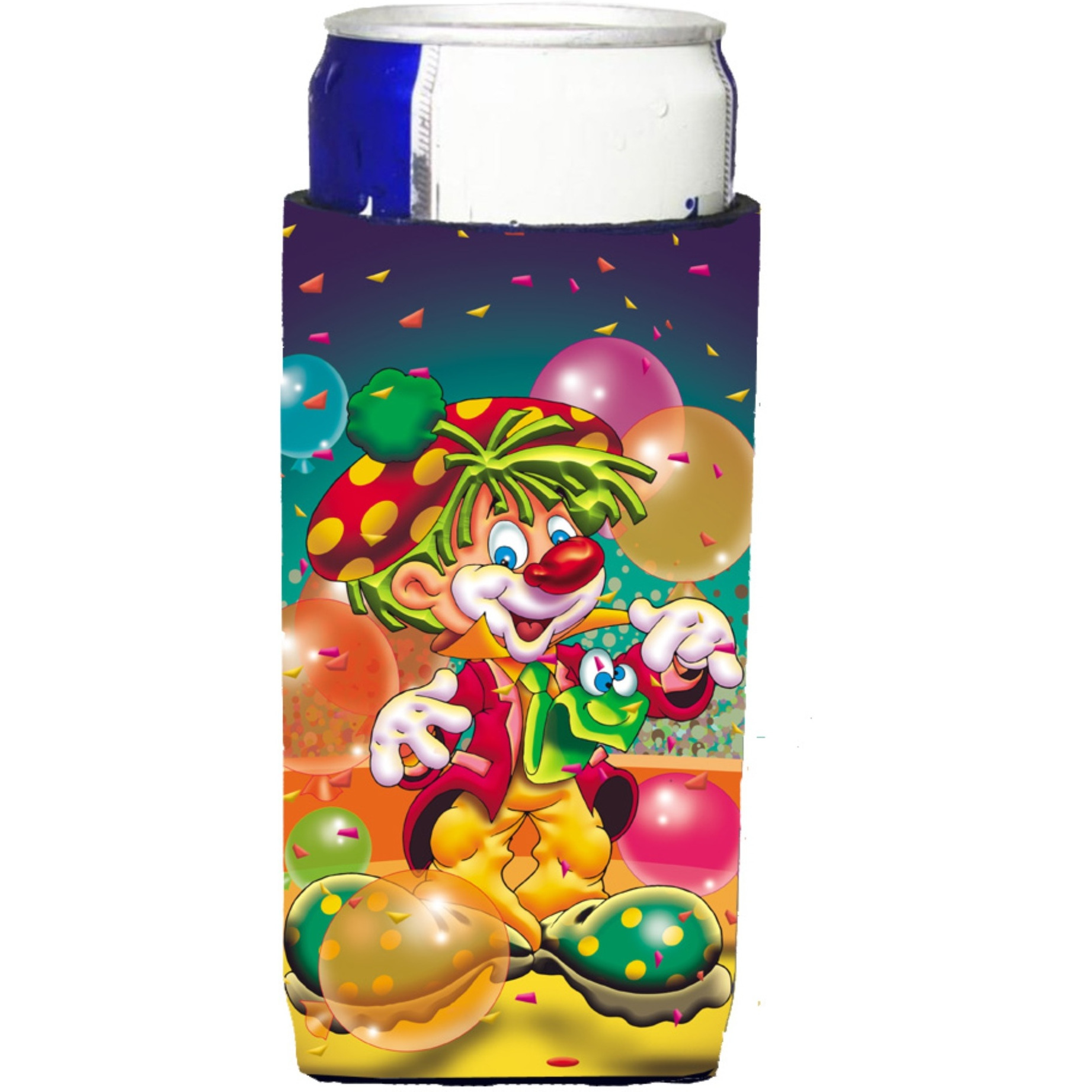 &quotCaroline's Treasures APH1662MUK Happy Birthday Clown Michelob Ultra Koozies For Slim Cans, Multicolor"