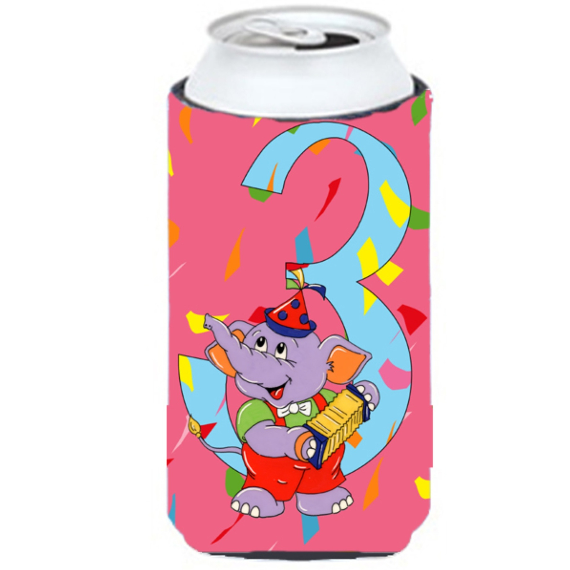 &quotCaroline's Treasures APH2160TBC Happy 3rd Birthday Age 3 Tall Boy Koozie Hugger, Multicolor"