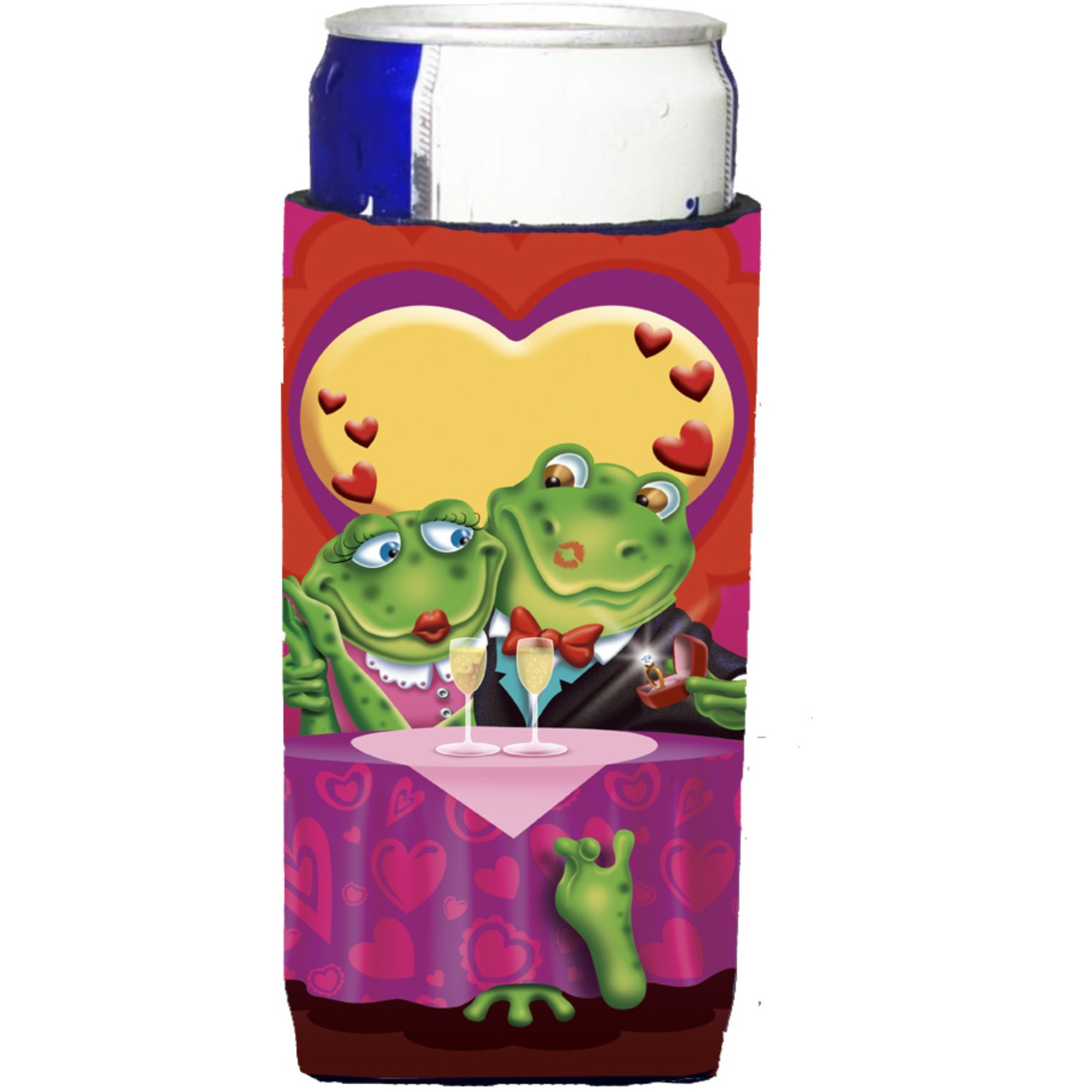 &quotCaroline's Treasures APH2477MUK Frog Valentine's Day Date Michelob Ultra Koozies For Slim Cans, Multicolor"