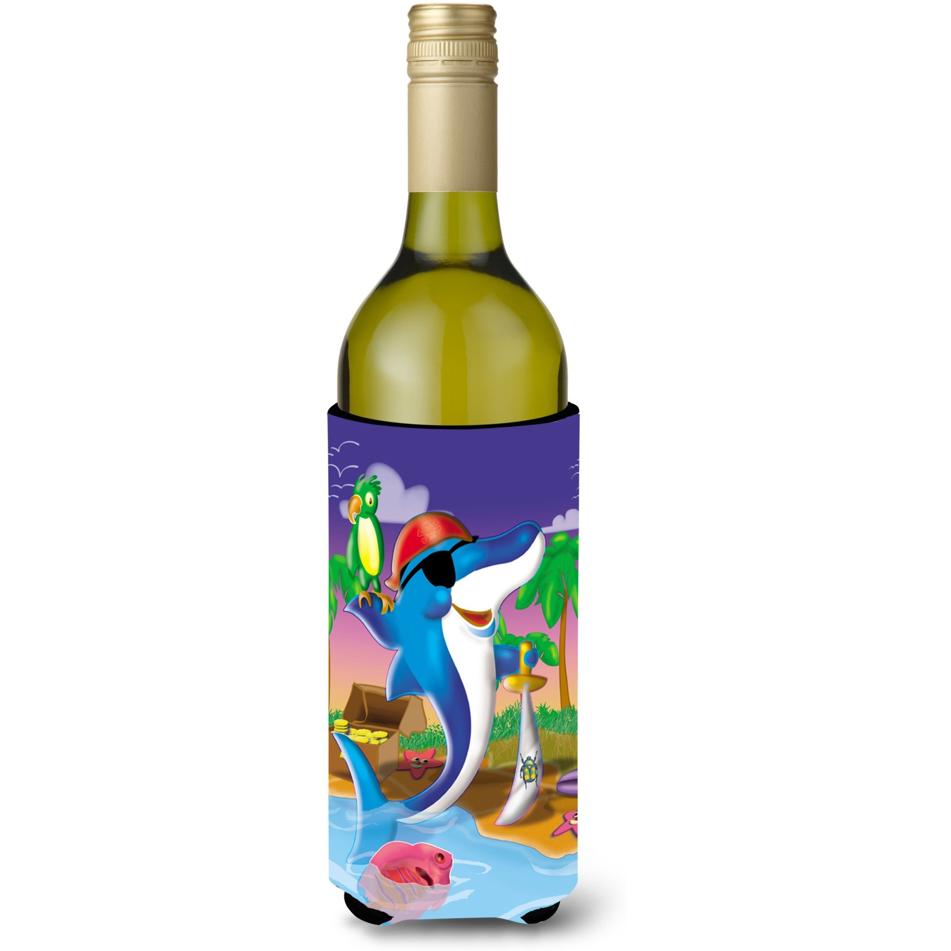 &quotCaroline's Treasures APH2486LITERK Dolphin Pirate Wine Bottle Koozie Hugger, 750ml, Multicolor"