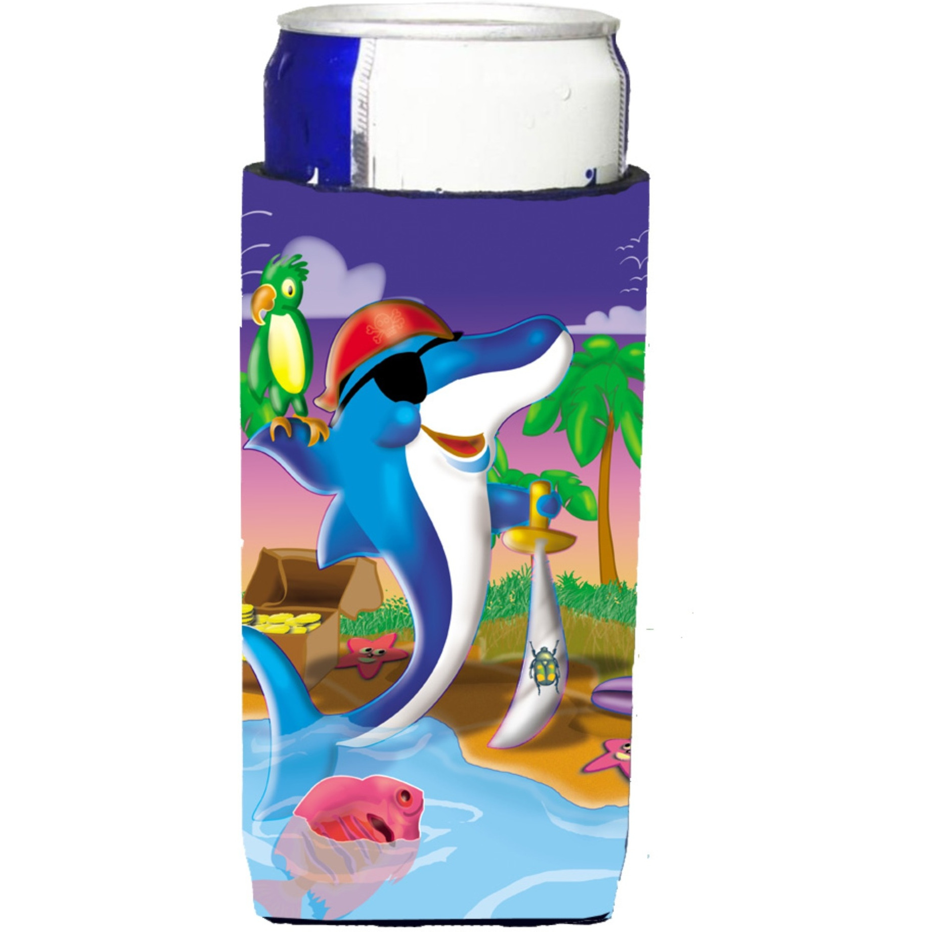 &quotCaroline's Treasures APH2486MUK Dolphin Pirate Michelob Ultra Koozies For Slim Cans, Multicolor"