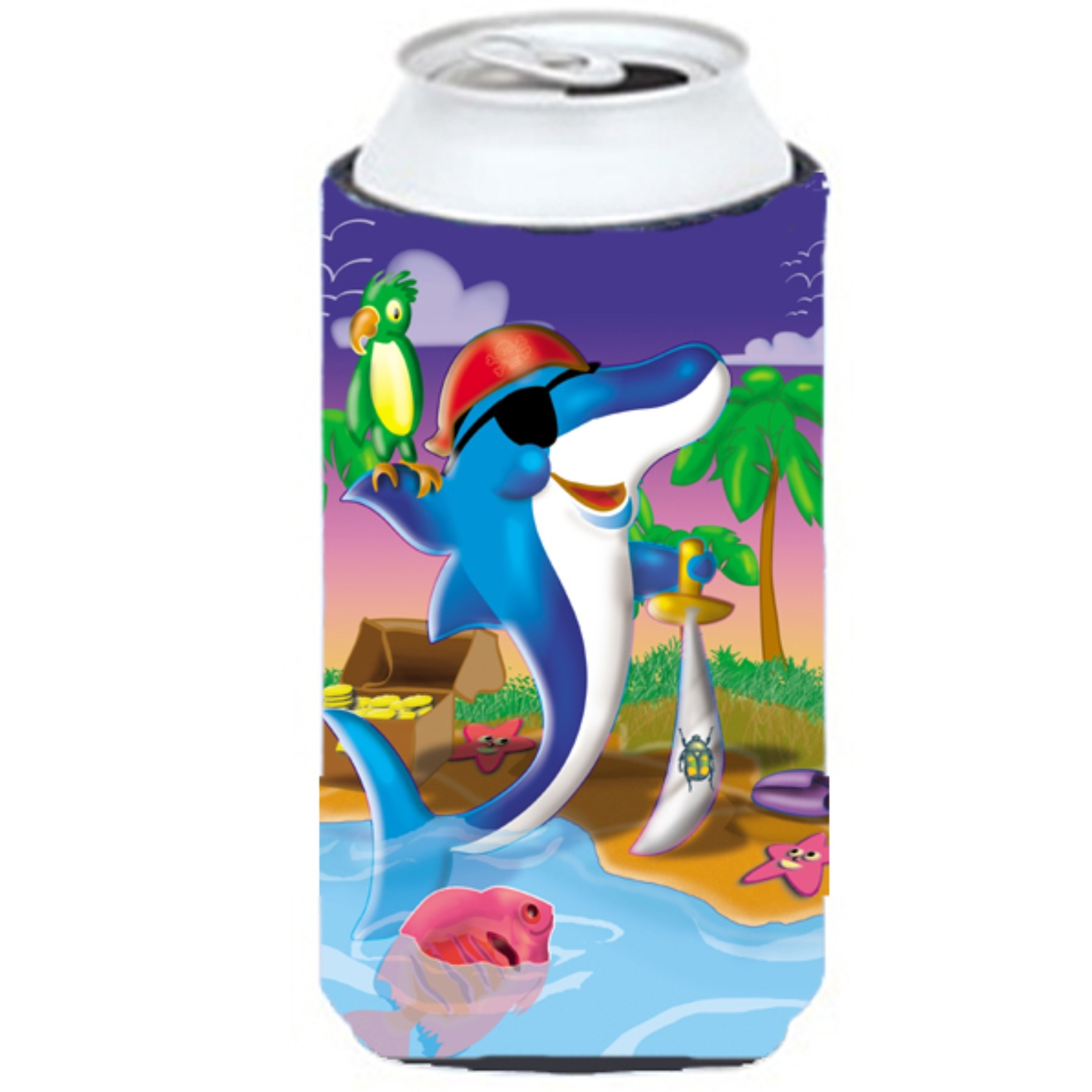 &quotCaroline's Treasures APH2486TBC Dolphin Pirate Tall Boy Koozie Hugger, Multicolor"