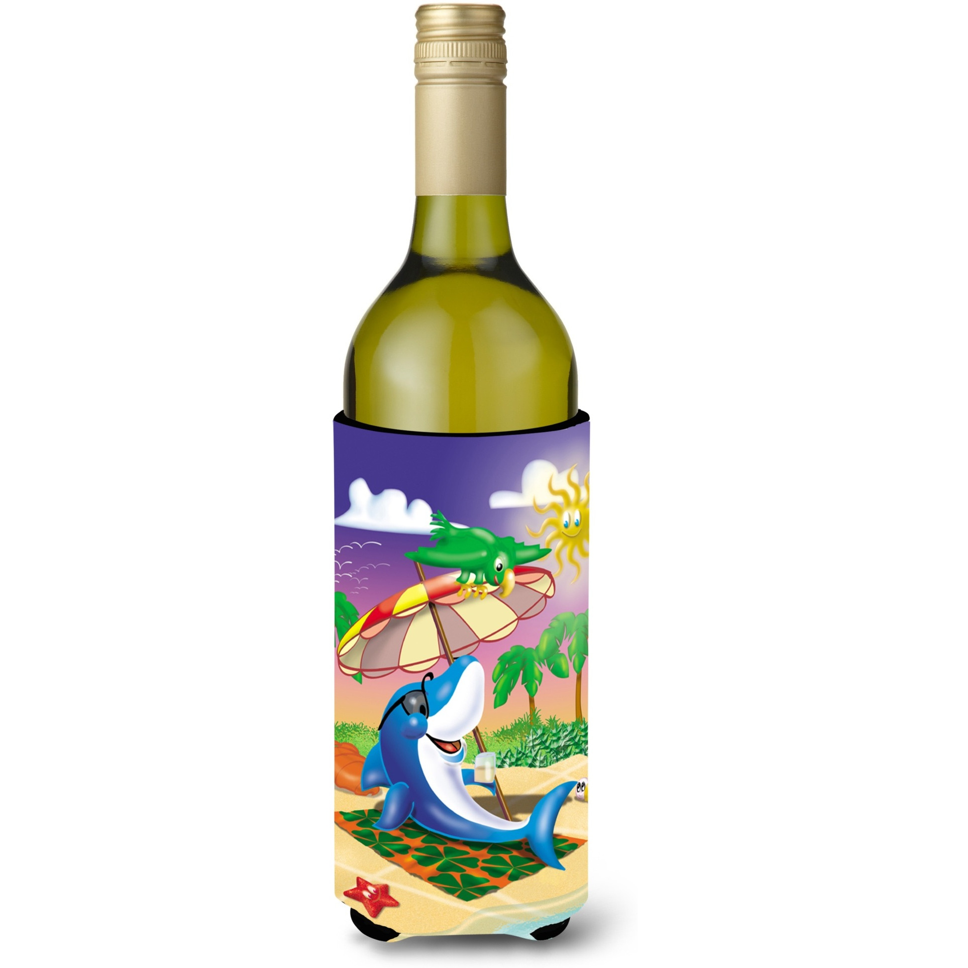 &quotCaroline's Treasures APH2488LITERK Dolphin Sunning On The Beach Wine Bottle Koozie Hugger, 750ml, Multicolor"