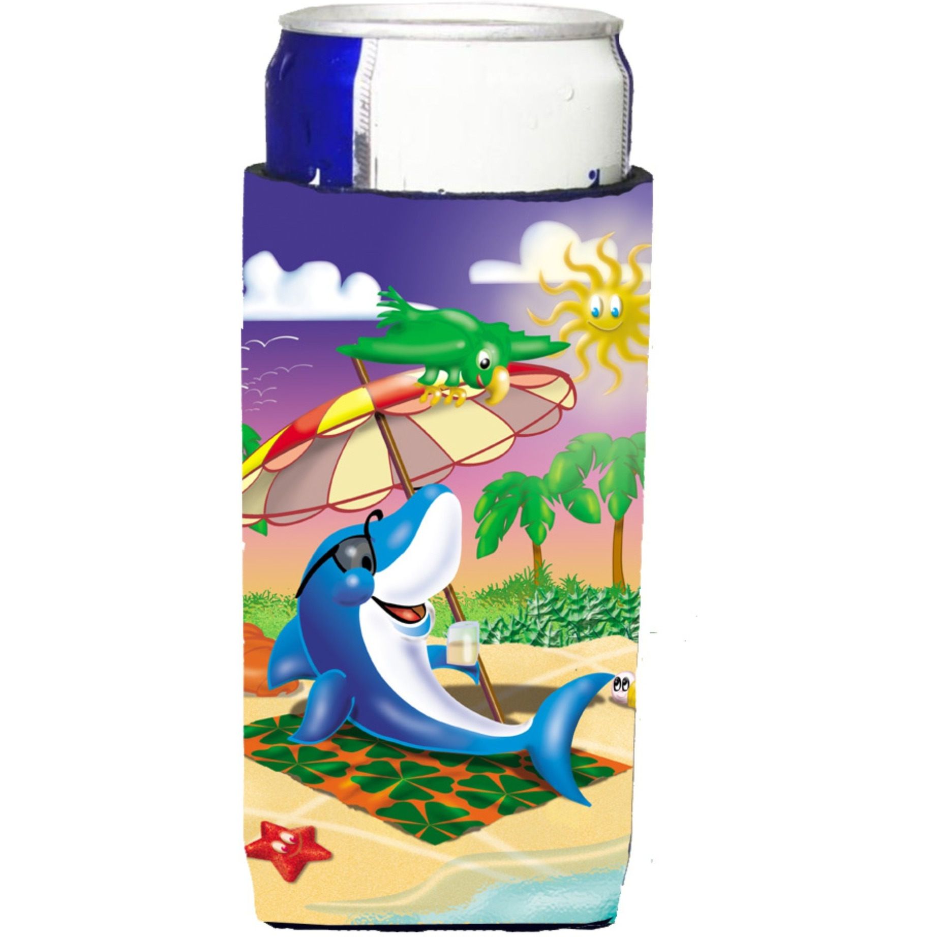 &quotCaroline's Treasures APH2488MUK Dolphin Sunning On The Beach Michelob Koozies For Slim Cans, Multicolor"