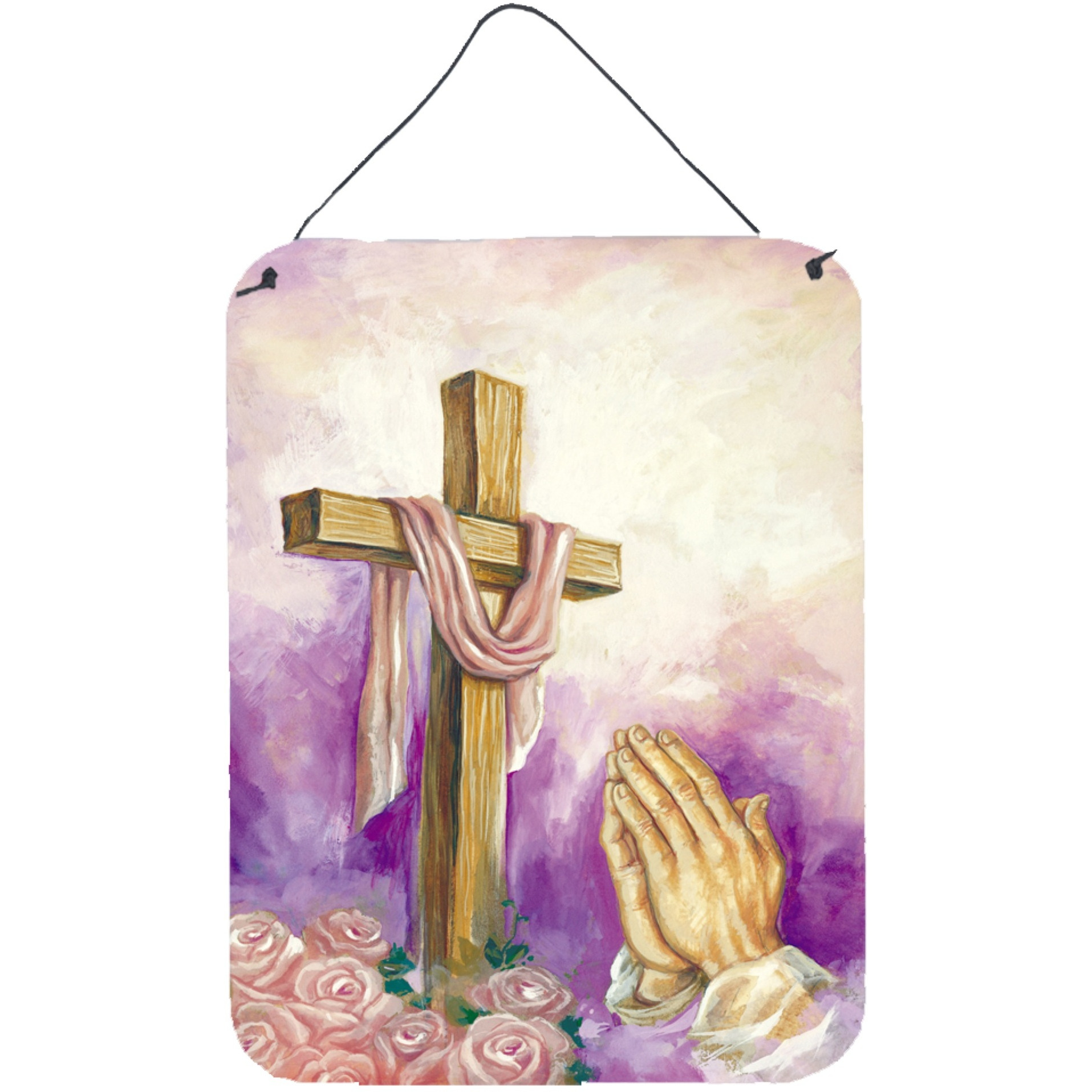 &quotCaroline's Treasures Easter Cross with Praying Hands Wall or Door Hanging Prints APH2810DS1216, 16HX12W, Multicolor"