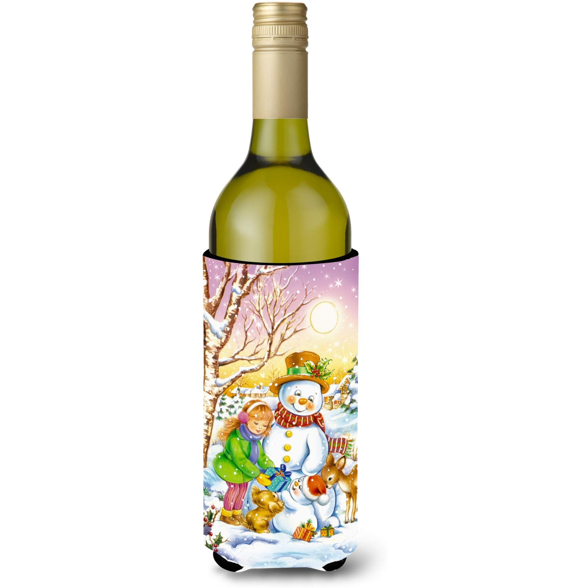 &quotCaroline's Treasures Girl and Animals with Snowman Wine Bottle Koozie Hugger, 750ml, Multicolor"