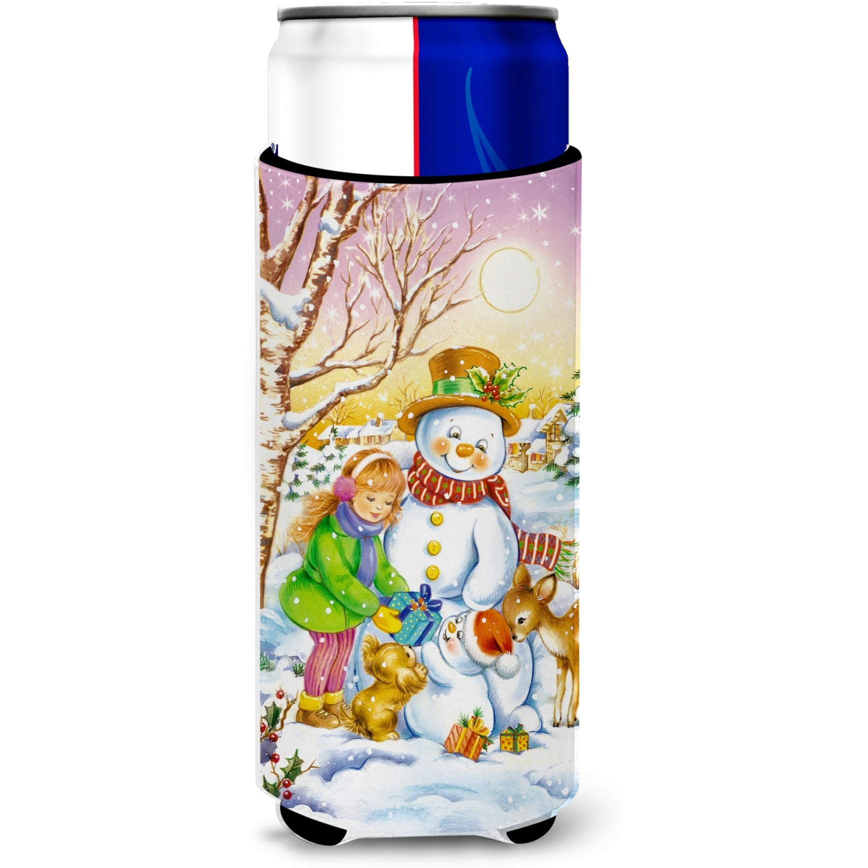 &quotCaroline's Treasures Girl and Animals with Snowman Michelob Ultra Koozies for Slim Cans, Multicolor"